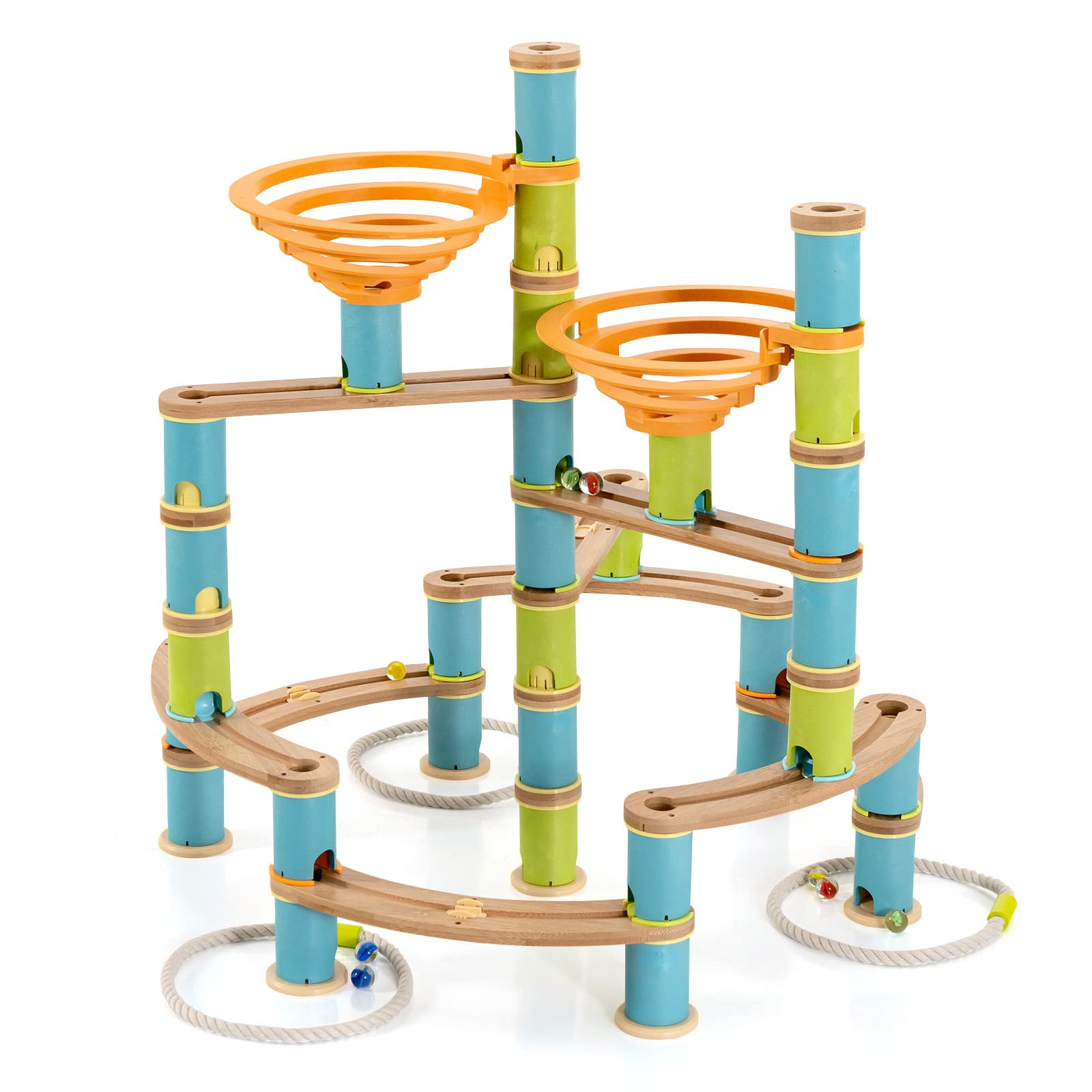 Costzon 163 PCS Kids Marble Run Building Toy Set - STEM Educational Construction Maze Blocks with Glass Marbles, Learning Toys for Boys & Girls Ages 4-8 - Perfect for Birthday Gifts & Indoor Playtime Activities