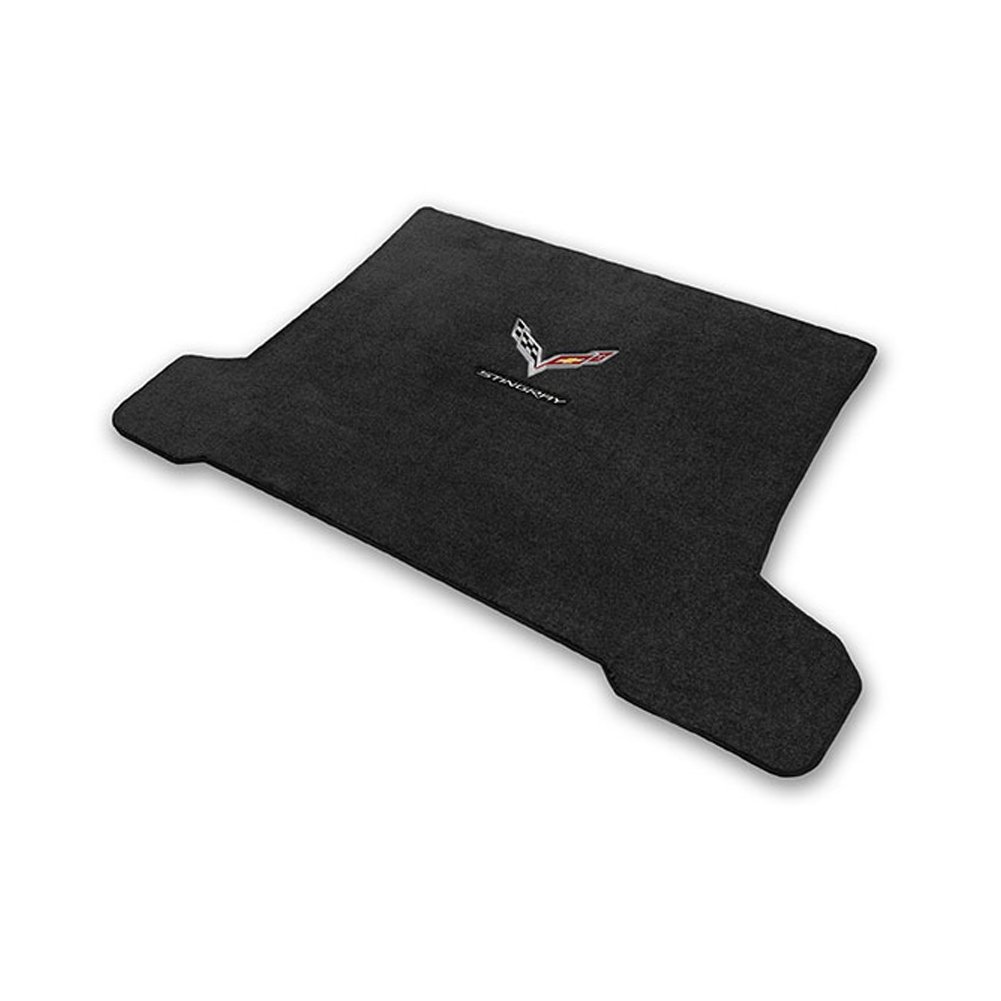 2014-2018 Chevrolet Corvette C7 Coupe Custom Trunk Mat - Premium Jet Black with Crossed Flags & Stingray Emblems | Perfect for Car Shows, Road Trips & Daily Protection