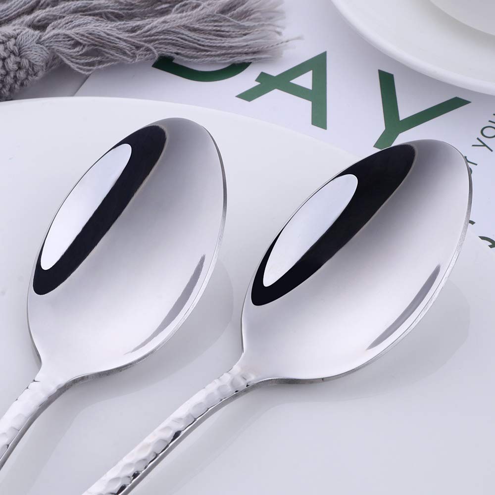 Premium 8-Inch Stainless Steel Dinner Spoons Set of 12 - Mirror Polished Salad & Dessert Spoons with Hammered Surface for Home, Hotel & Restaurant Use - Dishwasher Safe Silverware for Everyday Dining & Entertaining