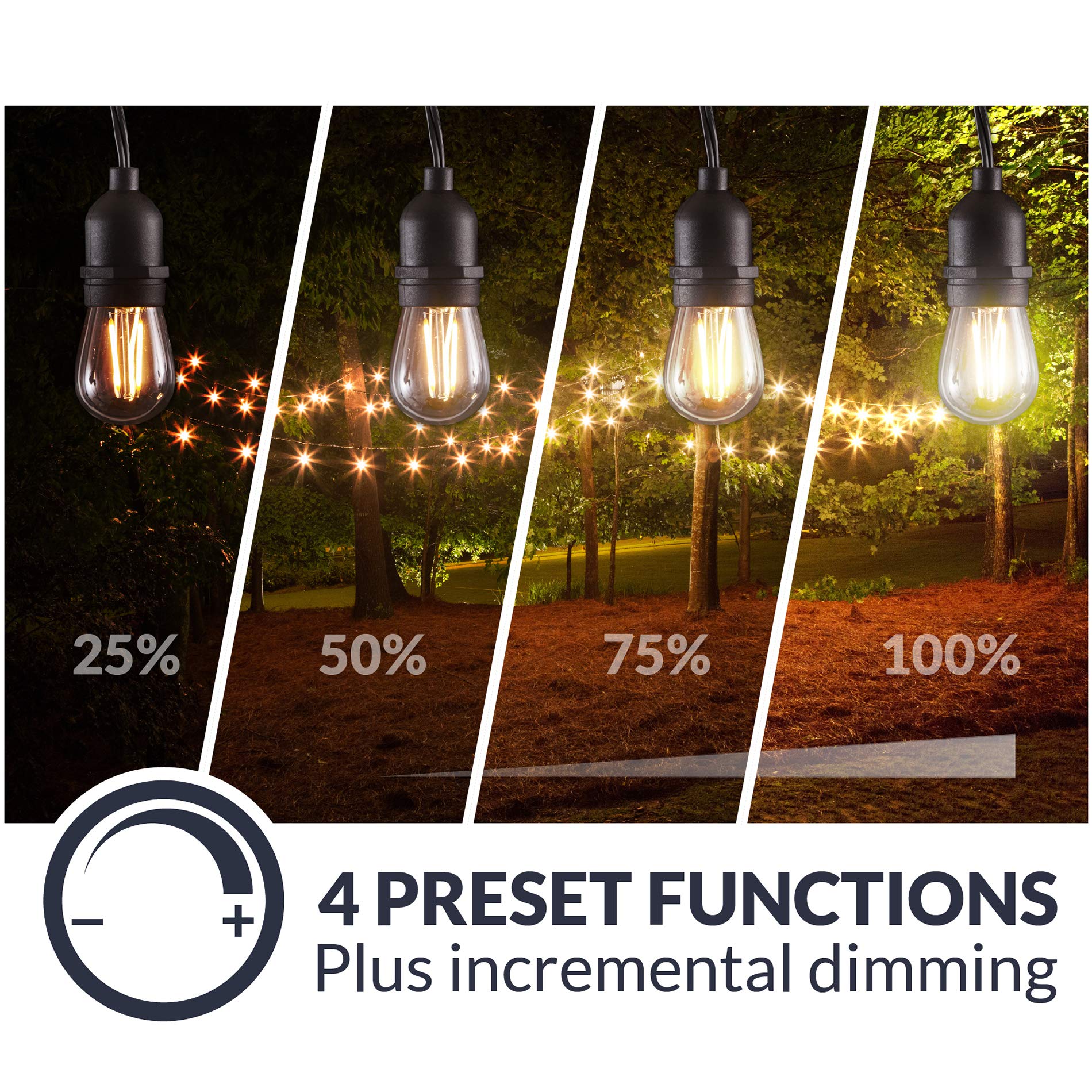 Outdoor Wireless Remote Control Dimmer for String Lights - 240W Plug-in Dimmer with 50Ft Range, Compatible with LED & Incandescent String Lights, 3-Prong Plug - Perfect for Patio, Garden, and Backyard Lighting