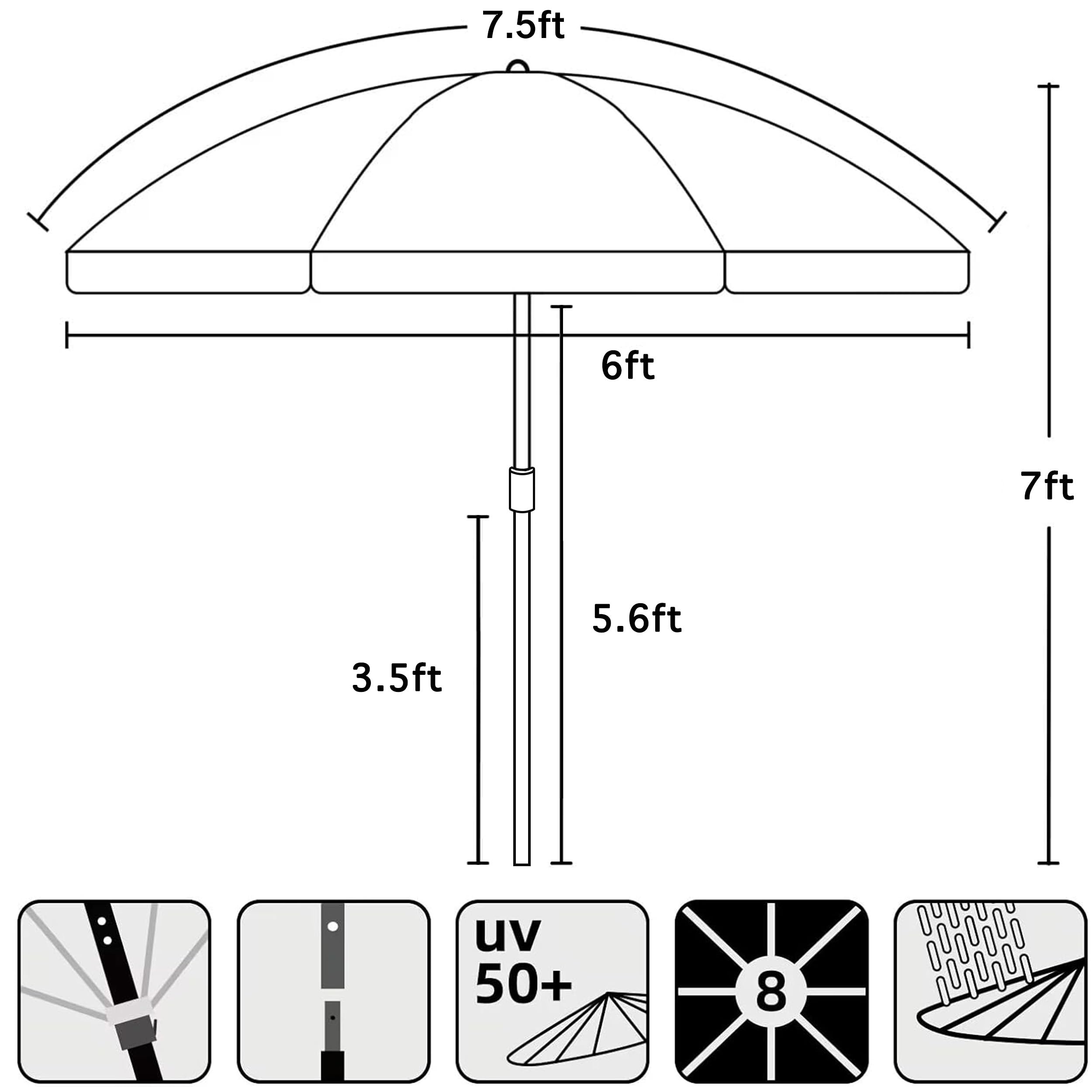 AMMSUN 7.5ft Heavy Duty Commercial Grade Windproof Beach Umbrella with Air Vent - UV 50+ Sun Protection, Ash Wood Pole & Carry Bag - Navy Blue for Beach, Poolside, Patio, and Outdoor Events