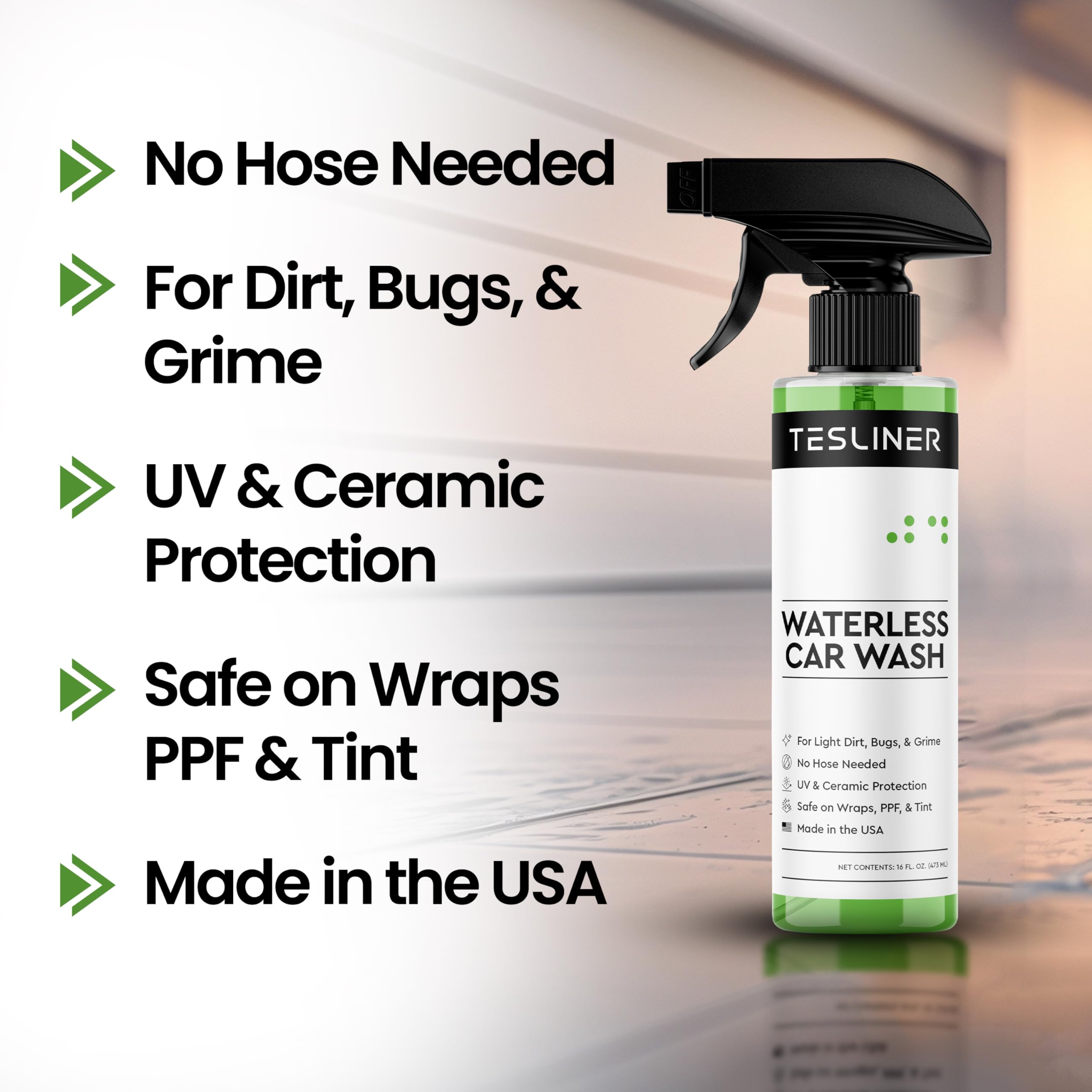 Waterless Car Wash Spray for Tesla - No Hose Needed, Biodegradable & Safe on Wraps | UV & Ceramic Protection for Tesla Model 3/Y/S/X (2023-2024) | Perfect for Quick Cleaning, Road Trips & Showroom Shine