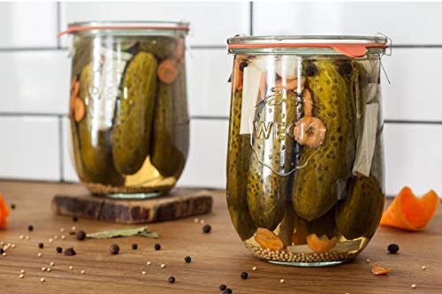 WECK 745 Large 1 Liter Clear Wide Mouth Tulip Jar with Glass Lid, Rubber Seal & Steel Clips - Perfect for Sourdough Starter, Fermenting, Pickling & Food Storage - Ideal for Home Bakers & Kitchen Organization