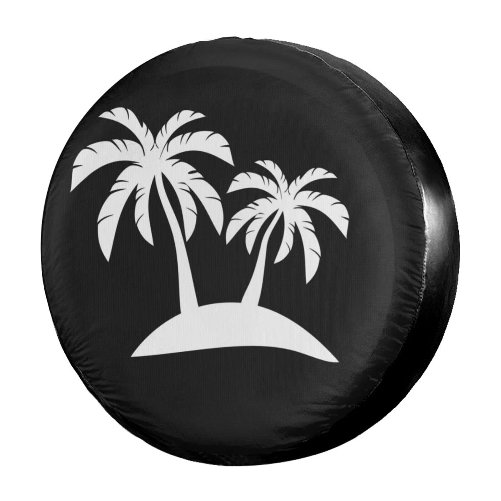 17 Inch Spare Tire Cover - Dust-Proof Wheel Protector for Trailers, RVs & SUVs | Tropical Palm Tree Island Design | Perfect for Road Trips & Outdoor Adventures