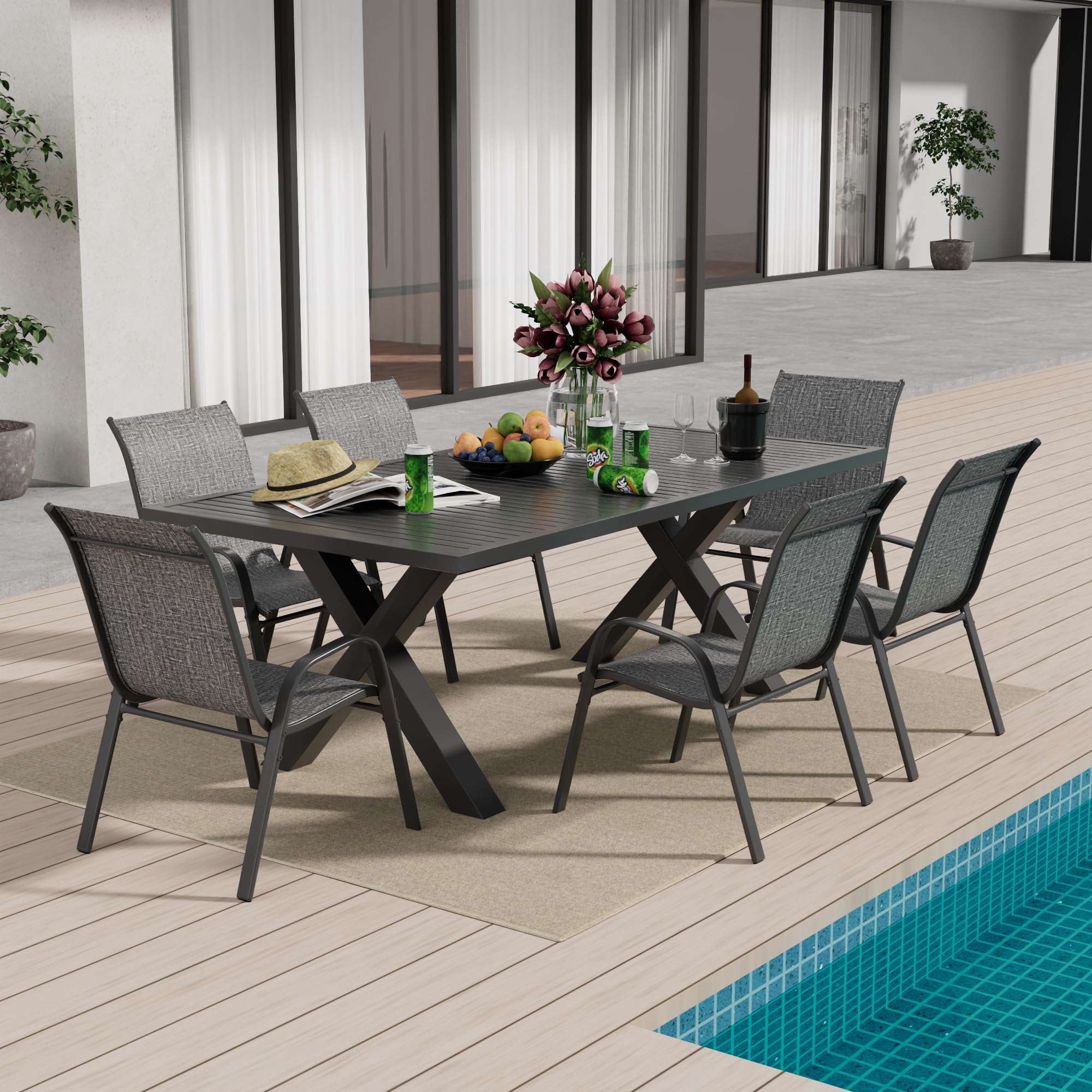 6-Piece Patio Chairs Set - Stackable All-Weather Outdoor Dining Chairs - Breathable Backyard Furniture for Deck, Garden & Lawn - Dark Grey - Perfect for Outdoor Entertaining & Relaxation