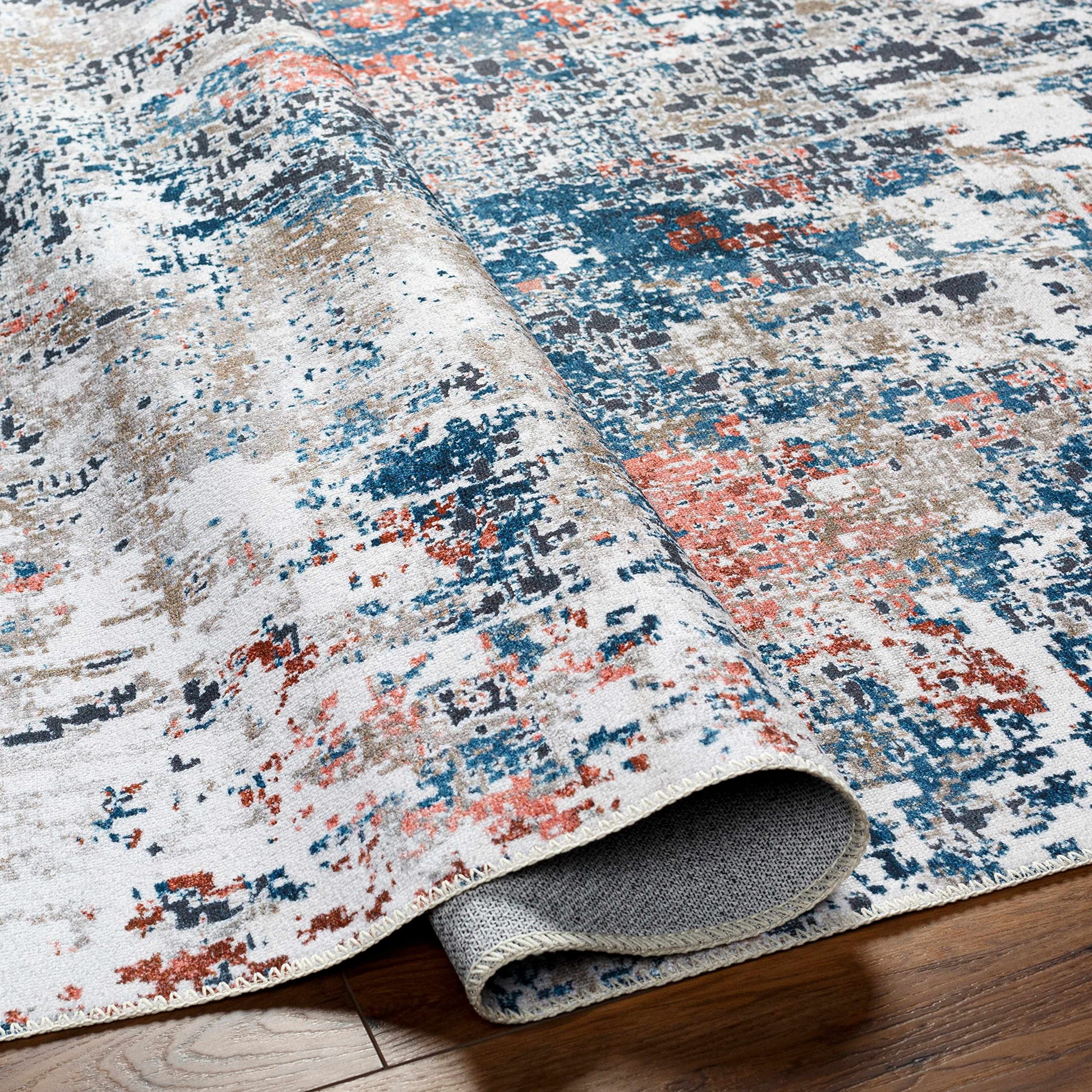 Hauteloom Ballyshannon Washable Area Rug - Silver & Blue Modern Design - 7'6