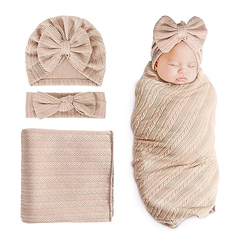 1 Set: Wheat-pattern Hat + Hairband + Blanket (Khaki)