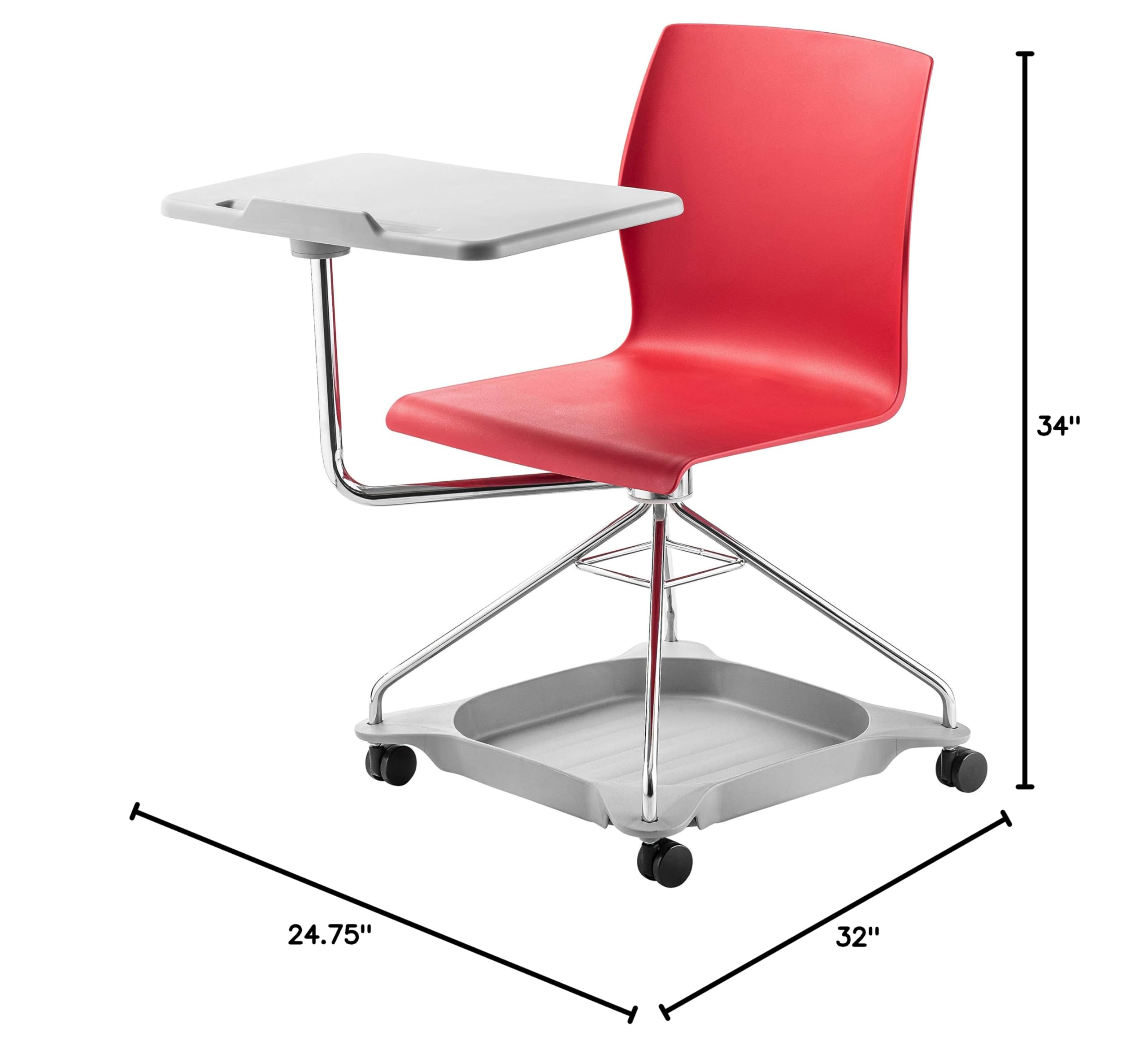 National Public Seating Mobile Chair with Tablet Arm and Storage - Red | Adjustable Rolling Office Chair for Conference Rooms, Classrooms & Waiting Areas
