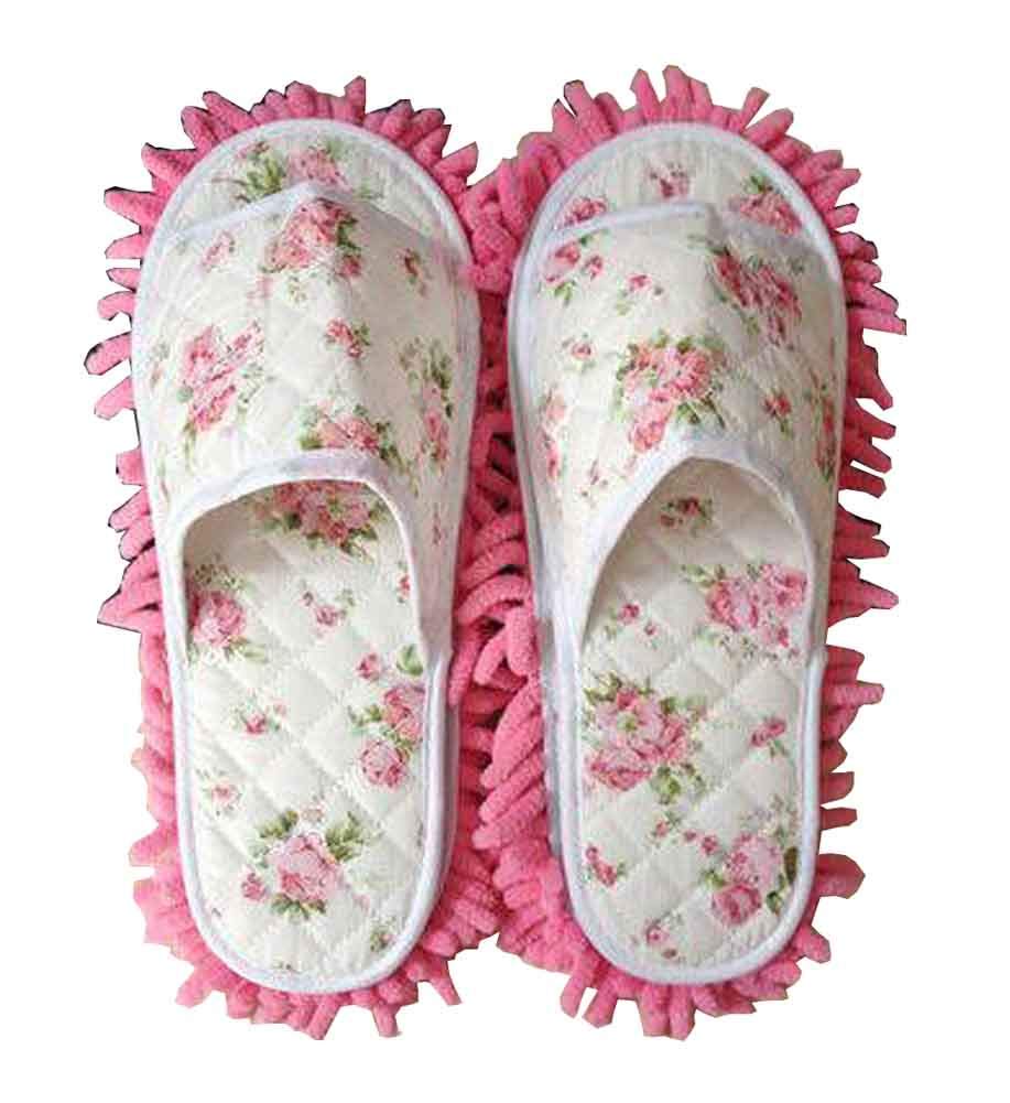 Creative & Useful Mop Slippers for Floor Cleaning - Rose Design Home Cleaning Shoes | Perfect for Quick Cleaning, Pet Hair Removal & Household Chores