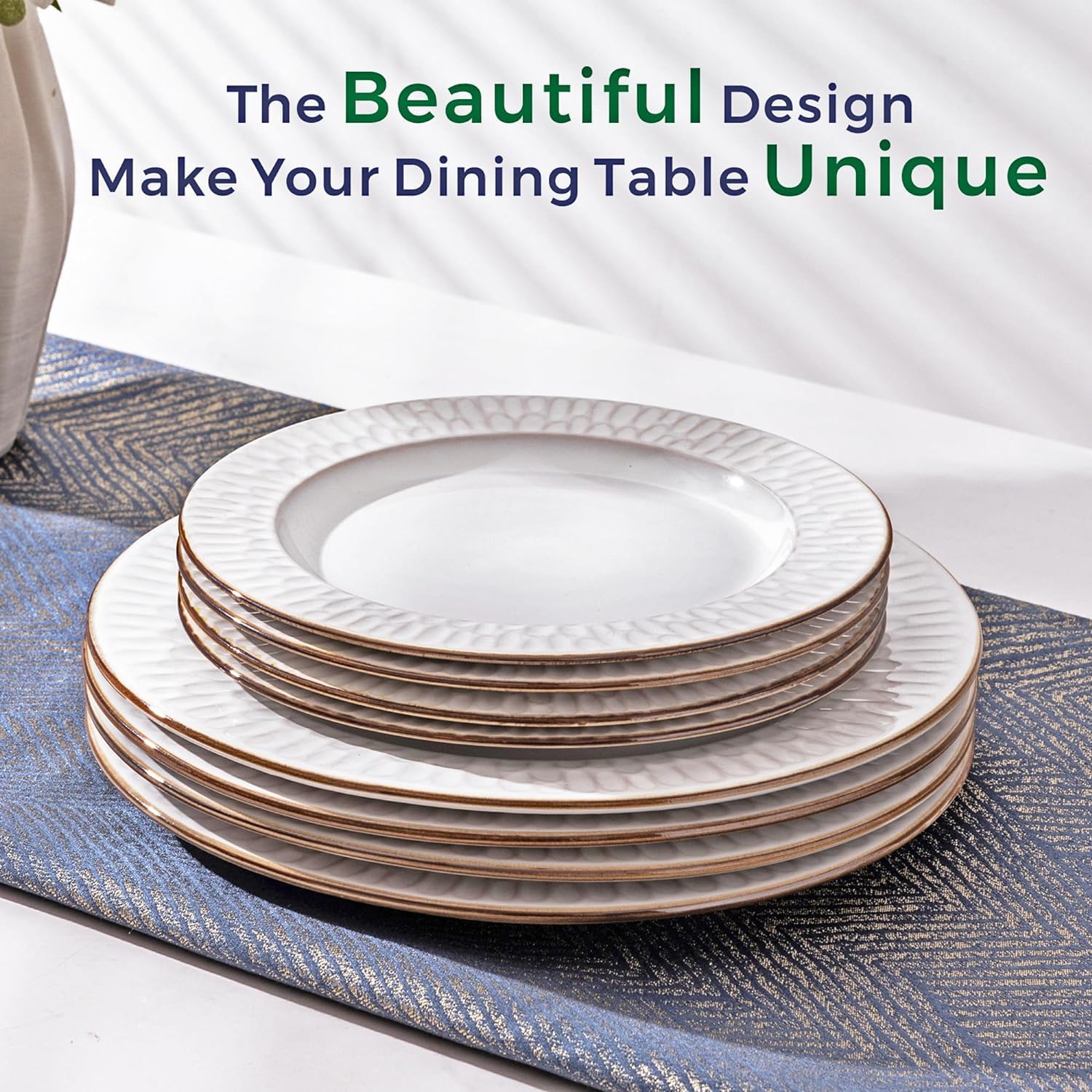 GBHOME 18-Piece Ceramic Dinnerware Set - Elegant Embossed Stoneware Plates & Bowls, Dishwasher & Microwave Safe, Service for 6 - Perfect for Wedding Gifts, Housewarming & Everyday Dining