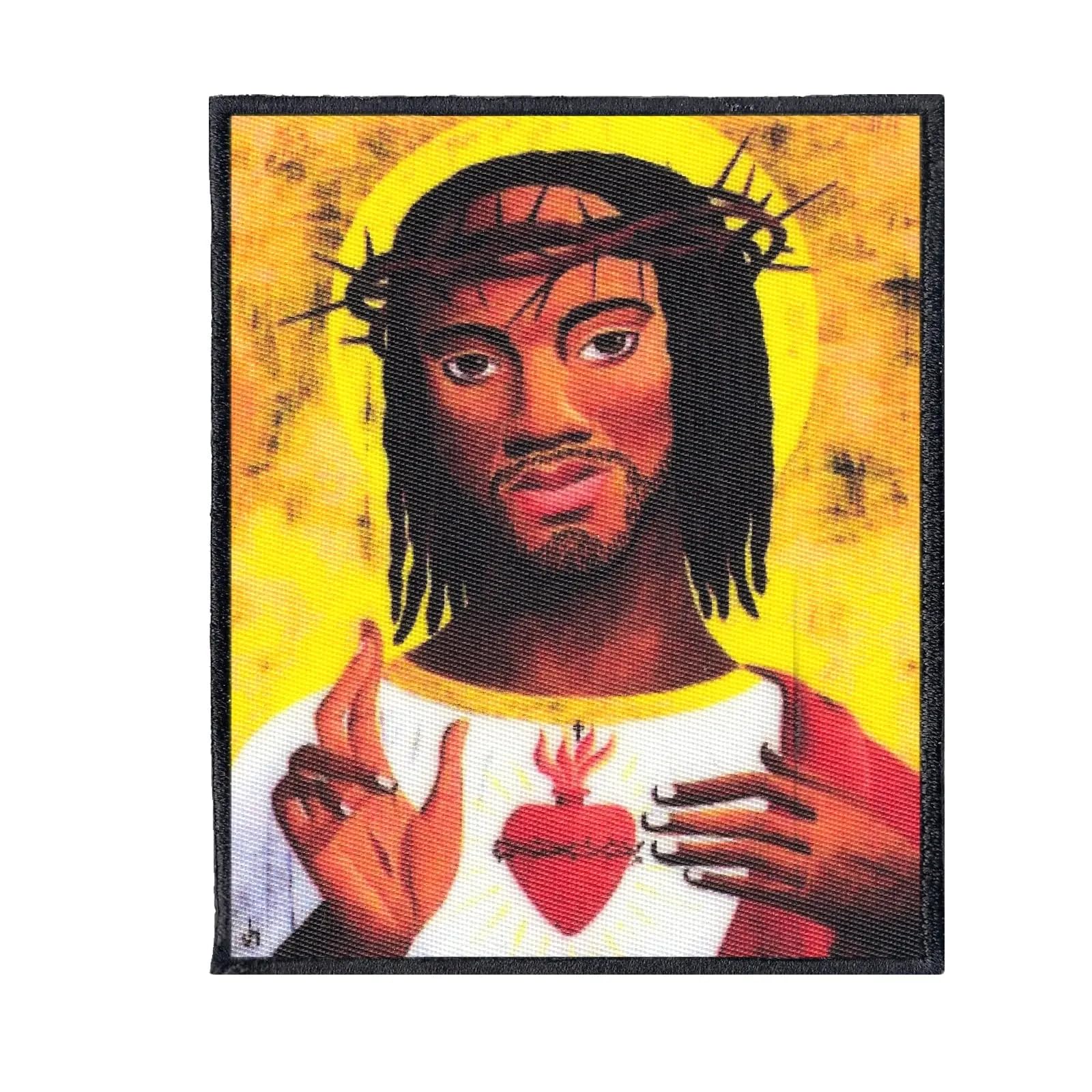 Black Jesus Embroidered Iron-On Patch - Religious Badge for Jackets, Hats & Bags - Perfect for DIY Clothing & Accessories