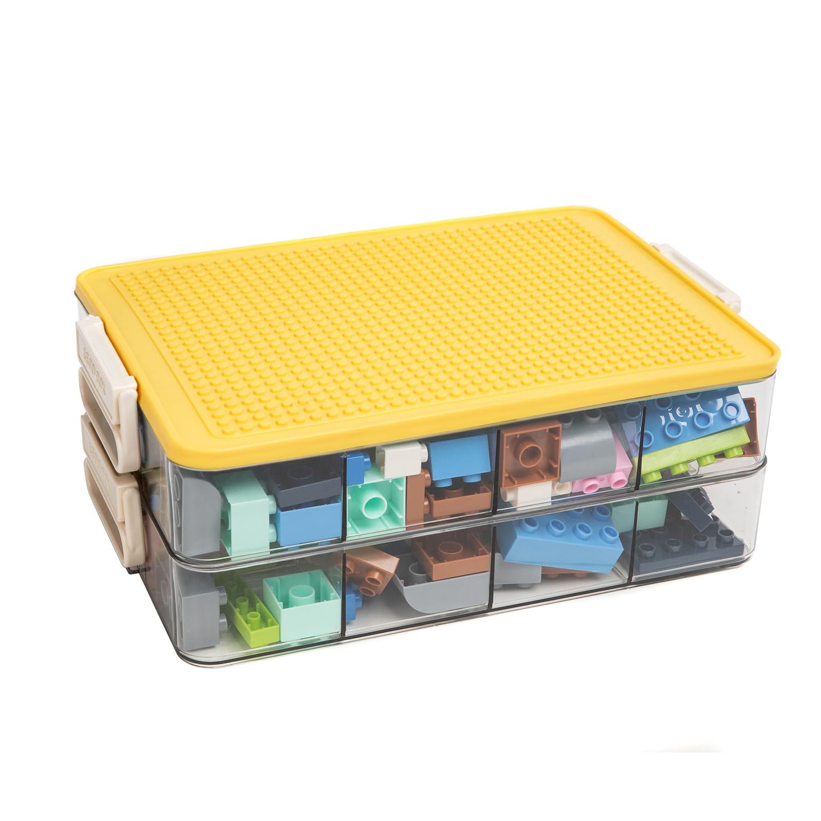 **Stackable Lego Storage Organizer Bins - 24 Grid Plastic Toy Organizer for Building Blocks, Kids Toys & Playroom Organization (Yellow, 2 Layers) - Perfect for Home, Classroom & Daycare Storage Solutions**
