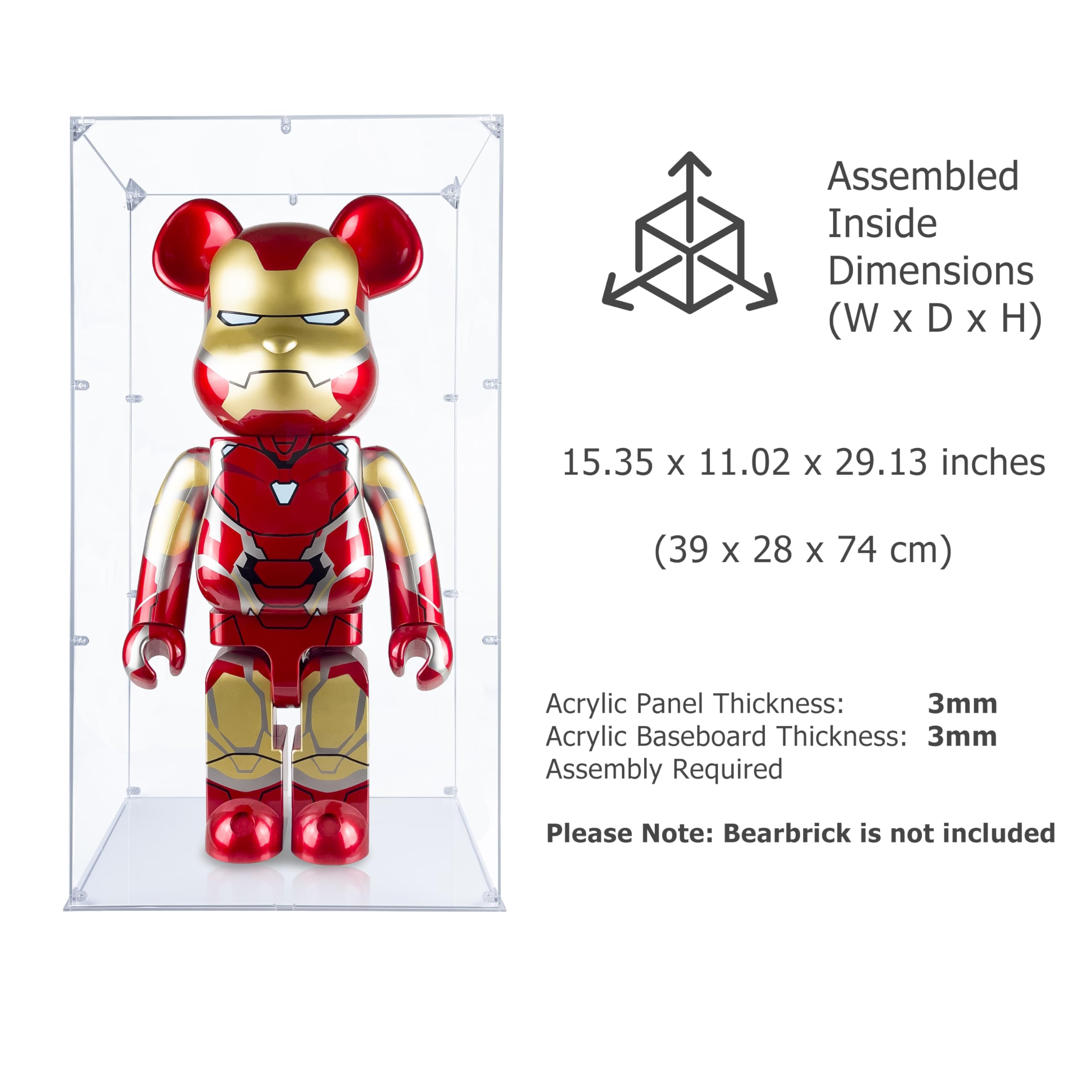 Acrylic Display Case for Bearbrick 1000% Figures - Clear Dustproof Showcase Box with Base | Perfect for Collectible Toy Protection & Home Decor Display