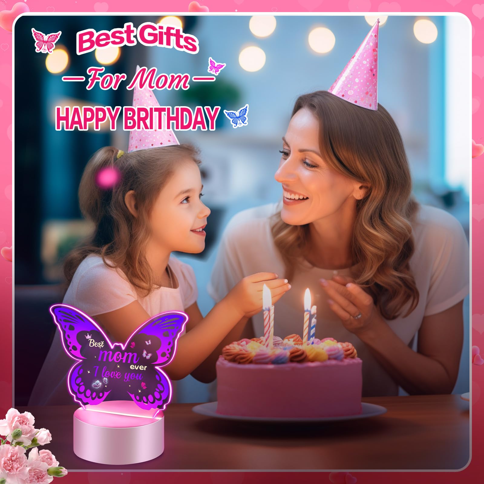 Linkax Butterfly Night Light - Thoughtful Mothers Day Gifts for Mom, Wife, Daughter, Sister, Mother-in-Law | Perfect Birthday, Easter Present from Kids | Bedroom Decor & Relaxation Lighting