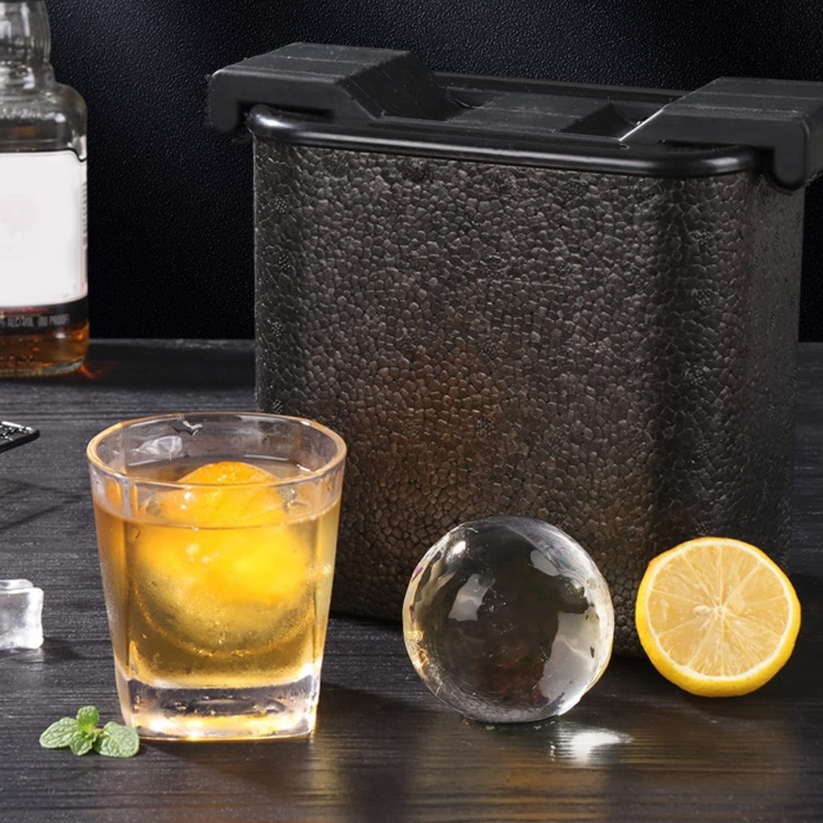 2 Holes Round Ice Maker with Lid - ABS Silicone Crystal Clear Reusable Ice Tray for Whiskey, Cocktails, Wine & Bourbon - Perfect Bar Accessory & Gift for Men (Home, Office, Party Use)