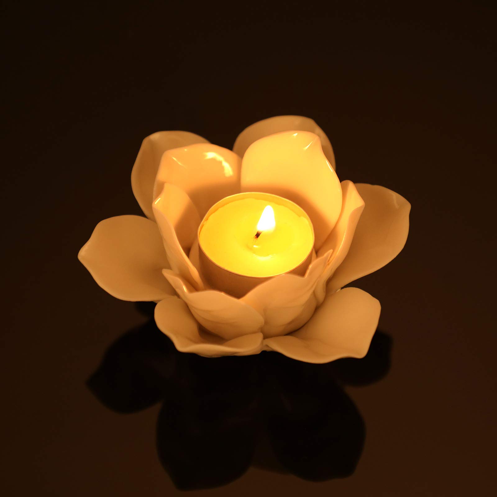 4.5 Inch White Ceramic Lotus Flower Tealight Holder - Elegant Votive Candle Holder for Home Decor, Wedding Centerpieces & Party Decorations - Perfect Gift with Decorative Box (Lotus Petals Design)