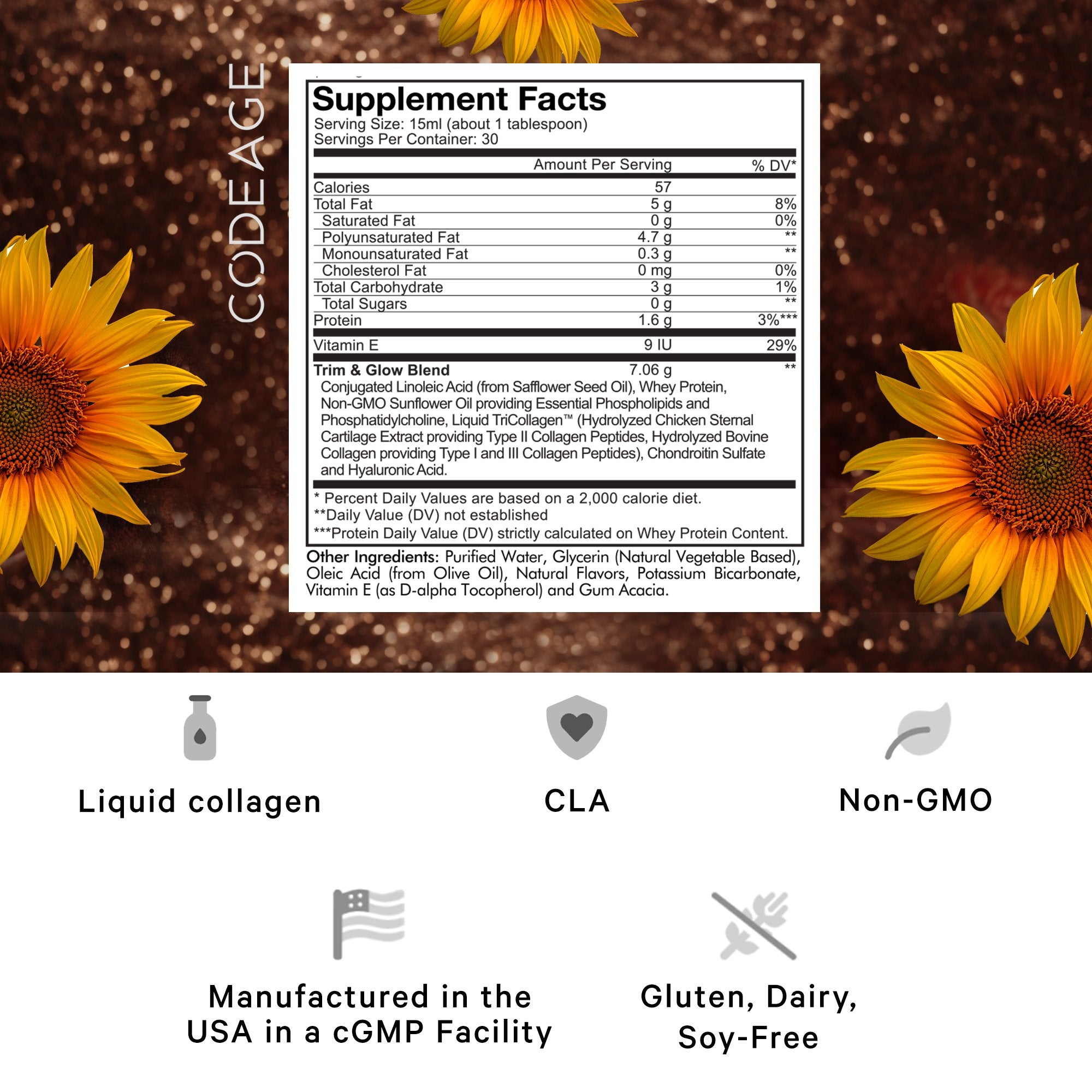 Codeage Liquid Collagen Trim & Glow Supplement - Hydrolyzed Collagen Peptides for Skin, Hair & Joint Support - Anti-Aging & Weight Management Drink Mix - Perfect for Daily Wellness Routine & Beauty Regimen