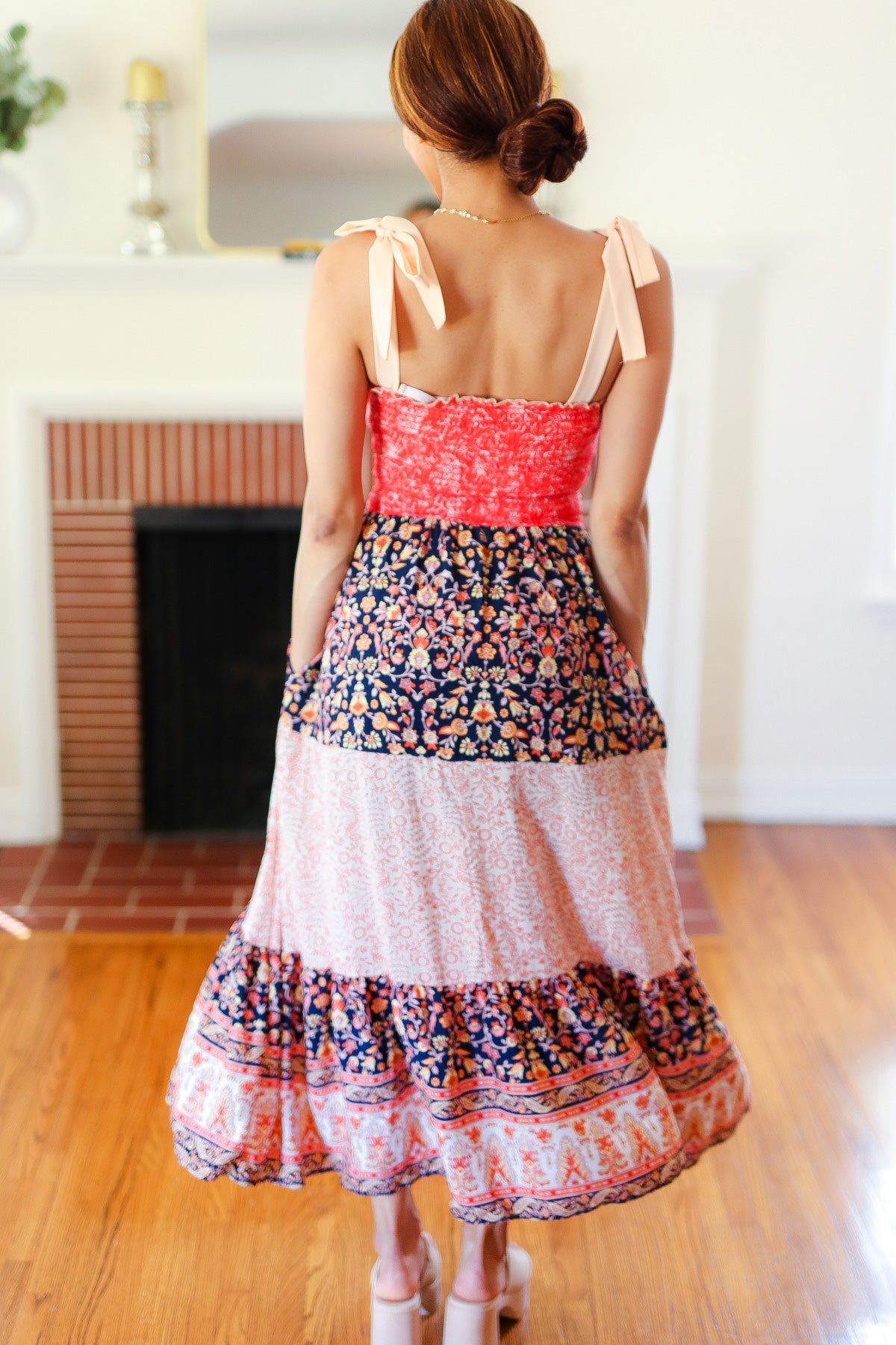 Orange Floral Smocked Tube Top Tiered Maxi Dress - Boho Summer Beach Dress for Vacation, Pool Party & Music Festival