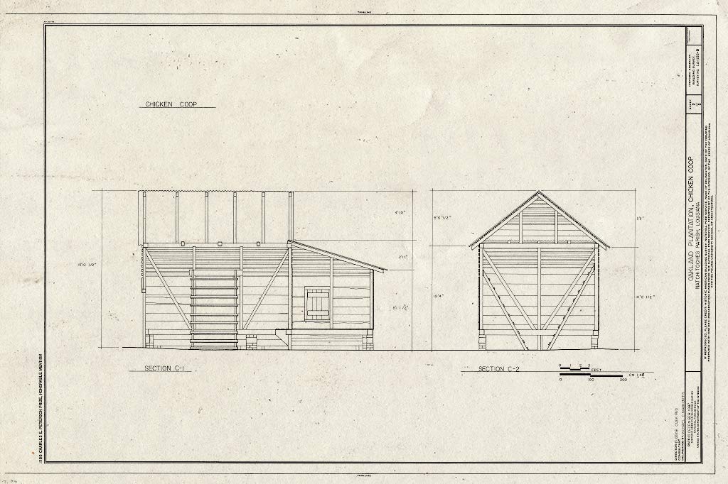 Vintage Blueprint HABS LA,35-Berm,2-D - Oakland Plantation Chicken Coop Historic Architecture Plan | 12x8 Inch Wall Art | Home Office Decor, History Classroom Display, Architectural Enthusiast Gift