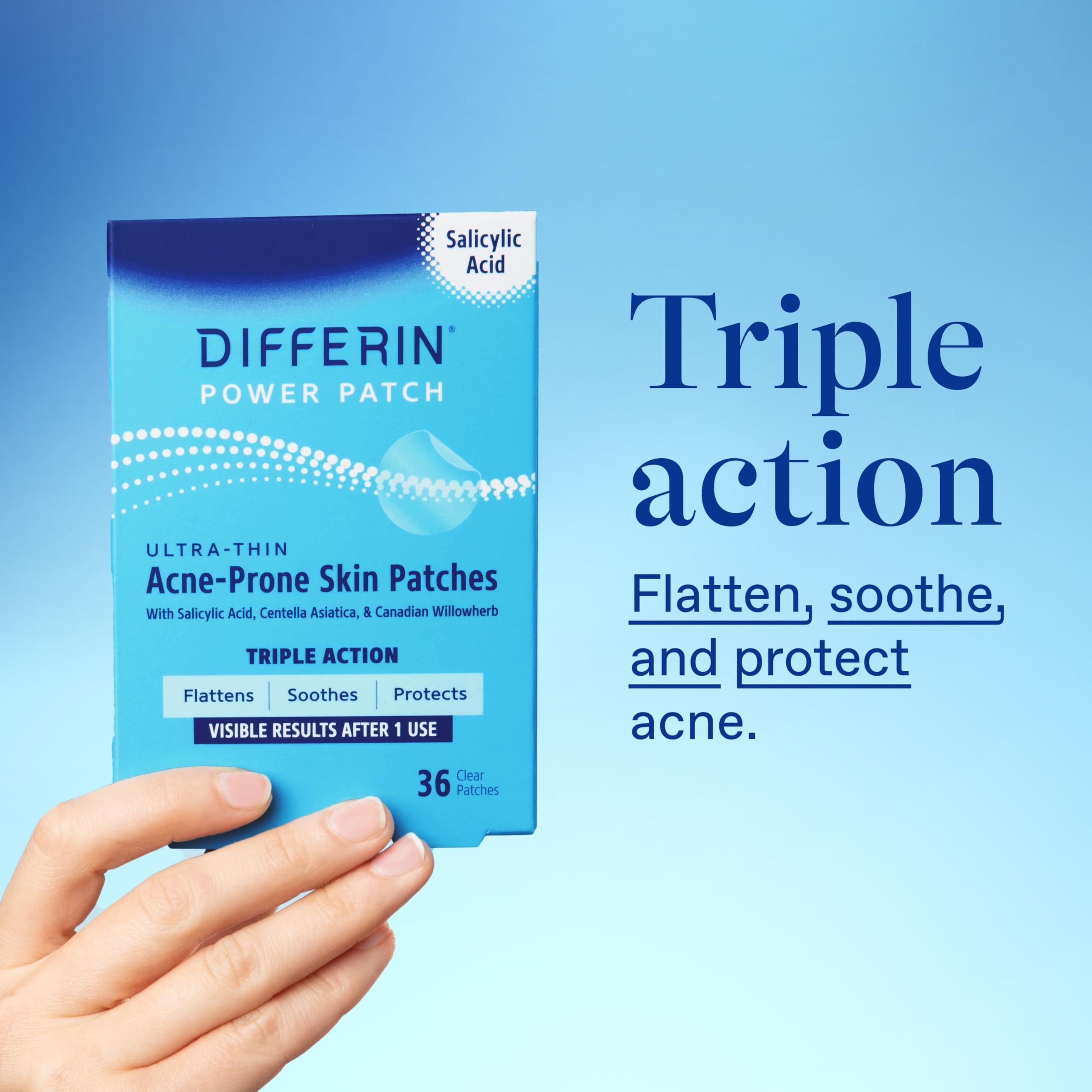 Differin Acne Patches with Salicylic Acid & Centella - 36 Count Pimple Patches for Acne Prone Skin | Fast Triple Action Treatment for Day & Night Use | Dermatologist Tested | Perfect for Travel, Gym & Daily Skincare Routine