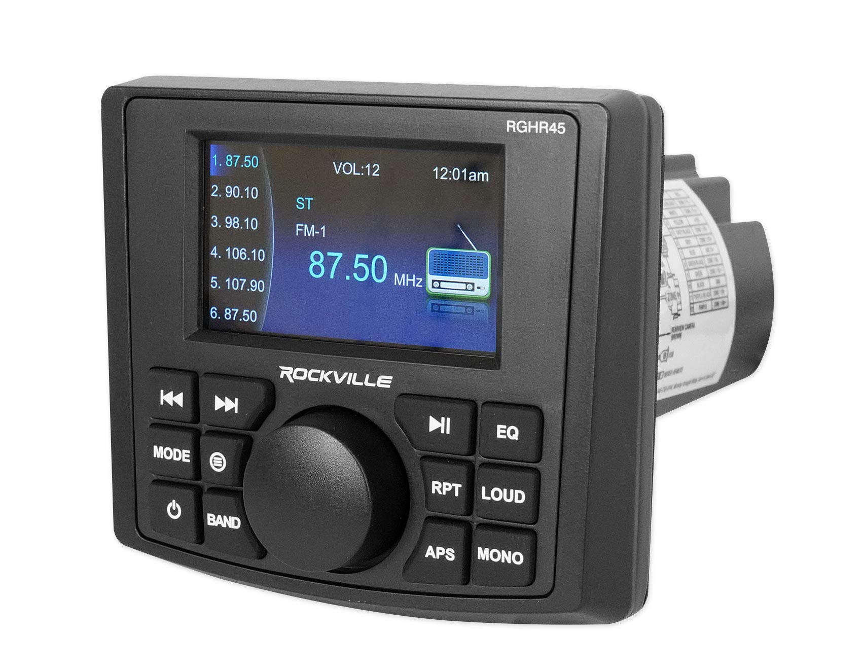 Rockville RGHR45 4 Zone Marine Stereo Receiver with Bluetooth, AM/FM Radio & Wired Remote - Perfect for Boats, Yachts, and Marine Audio Systems