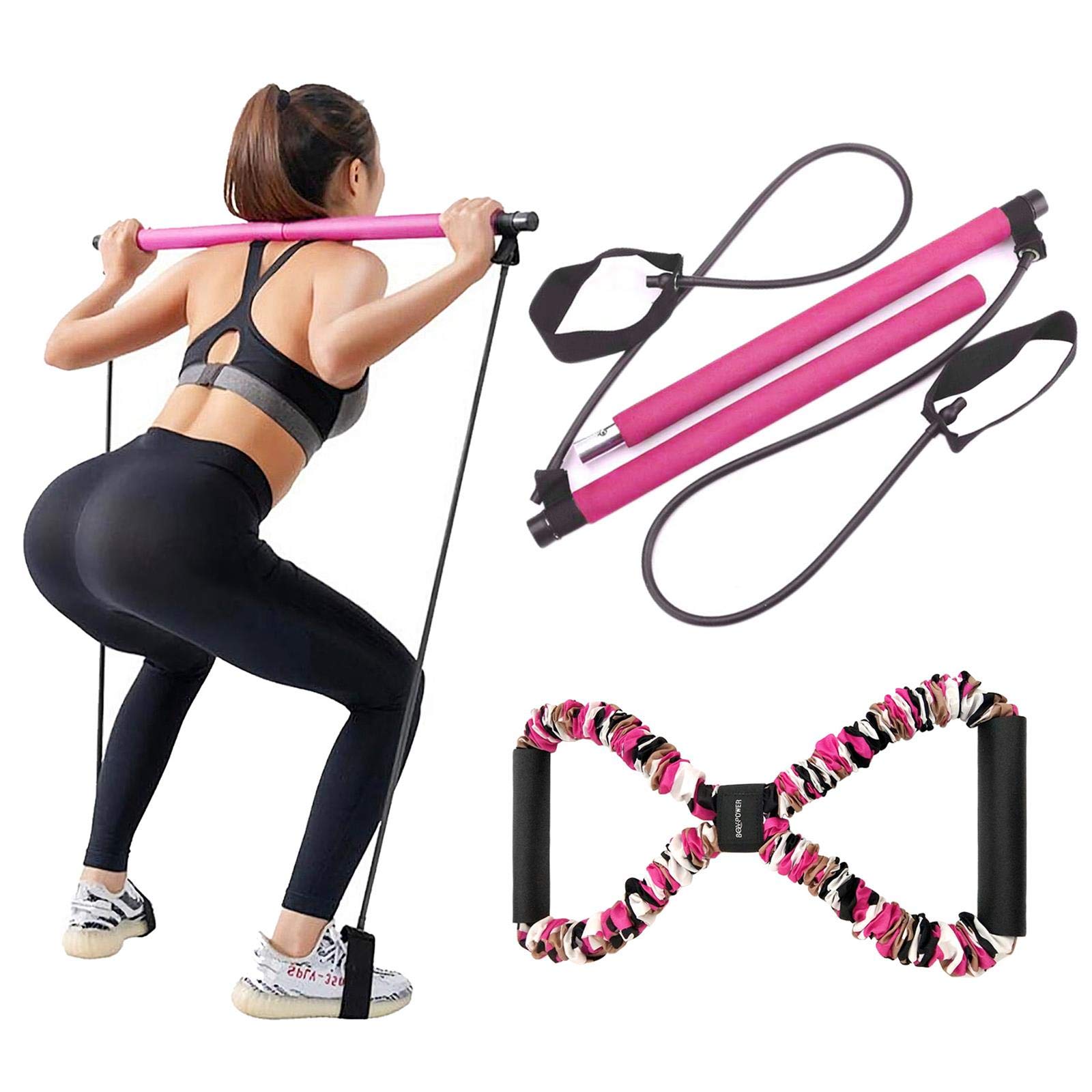 LADER Pilates Bar Kit with Resistance Band - Portable Yoga & Pilates Equipment for Toning & Body Shaping | 8-Shape Exercise Stick for Home Workouts, Gym Training & Physical Therapy