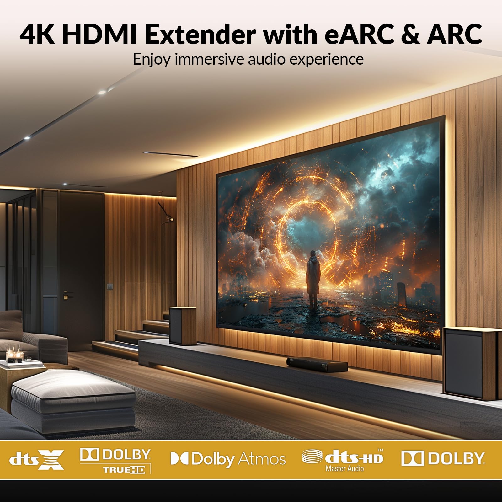 AV Access eARC HDMI Extender Balun HDBaseT 3.0 - 4K@60Hz HDR Dolby Vision, HDCP2.3, HDMI2.0, Enhanced ARC, PCM 7.1 & HBR Audio - Extend HDMI Signals up to 130ft/40m Over CAT6a/7 Cable with CEC, PoC & IR Support - Perfect for Home Theater, Gaming & Professional AV Setups