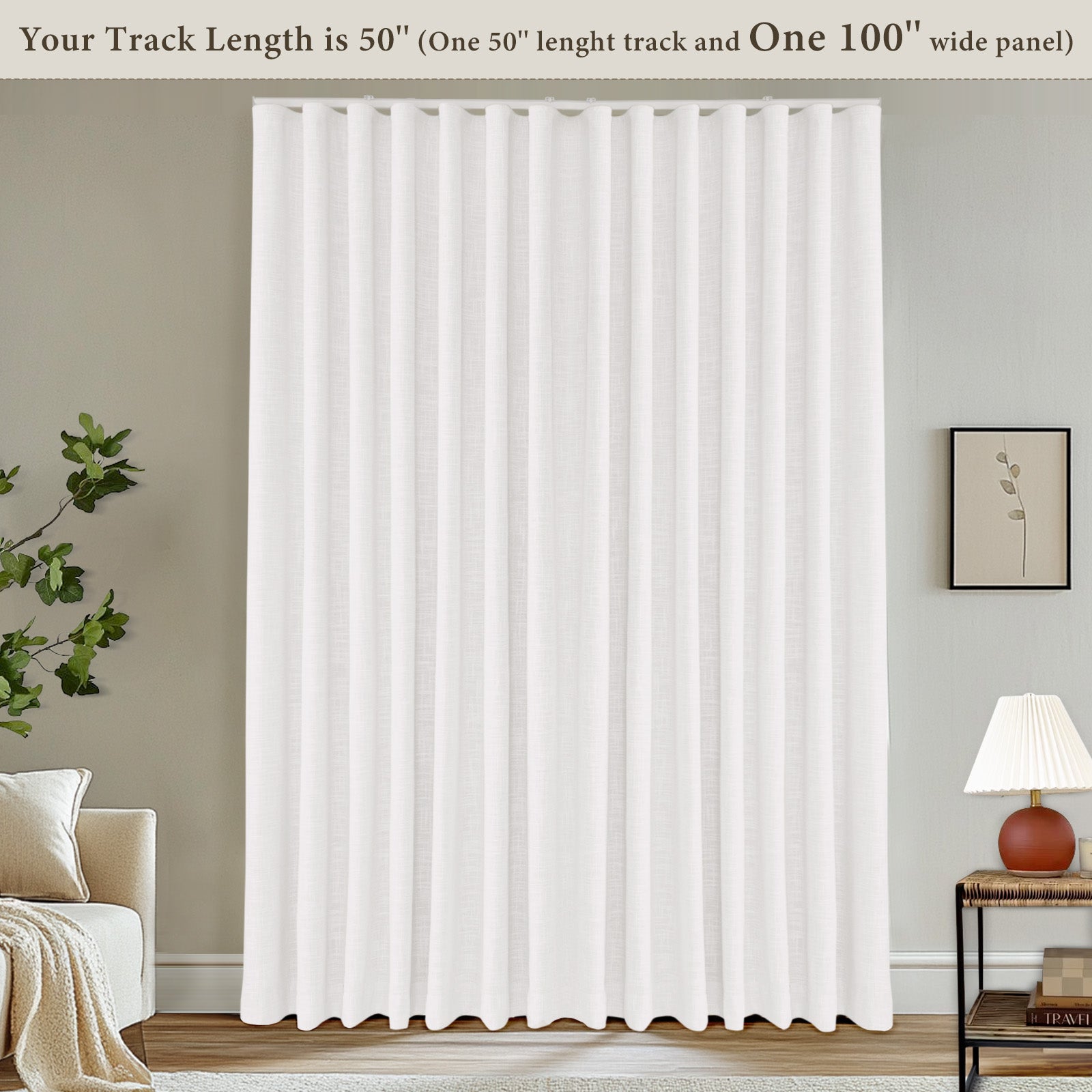 Ripple Fold Lille Linen Blackout Curtains - Custom Thermal Insulated Drapes with Ceiling Track - Ivory White for Living Room, Bedroom & Nursery