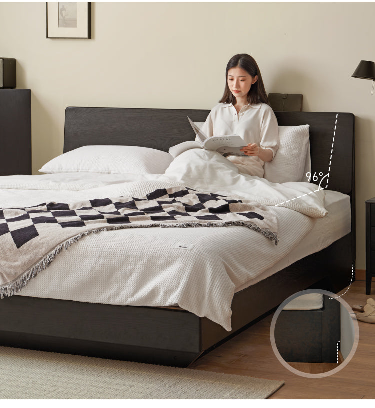 Solid Oak Wood Floating Platform Bed with LED Lights - Modern Smoky Finish for Bedroom, Guest Room, or Studio Apartment