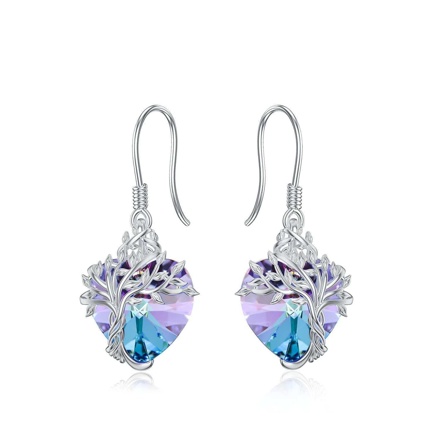 TOUPOP Heart Tree of Life Urn Necklace & Earrings Set with Purple Crystal - Memorial Jewelry Gift for Women, Girls - Perfect for Remembrance, Sympathy & Special Occasions