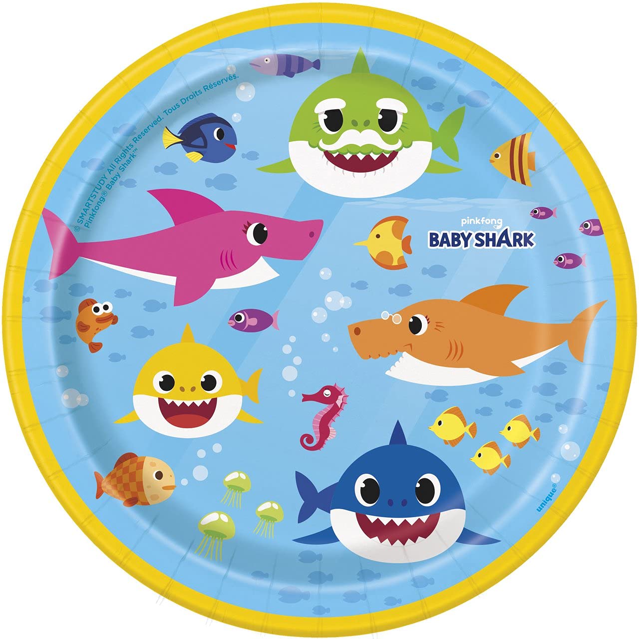 Baby Shark Themed 7-Inch Round Dessert Plates (Pack of 8) - Colorful Party Tableware for Birthdays, Baby Showers & Kids Celebrations - Perfect for Cake, Cupcakes and Snacks at Themed Parties