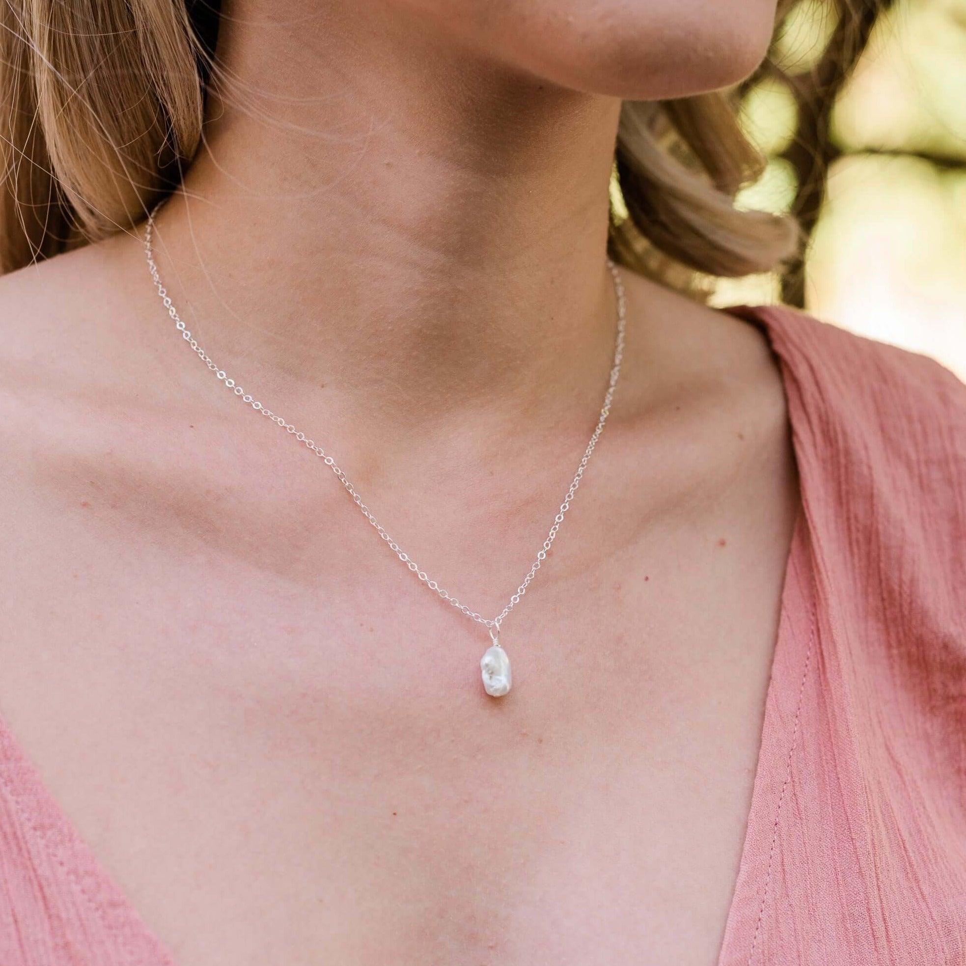 Tiny Raw White Freshwater Pearl Pendant Necklace - Dainty Natural Pearl Jewelry for Women - Perfect for Weddings, Date Nights & Special Occasions