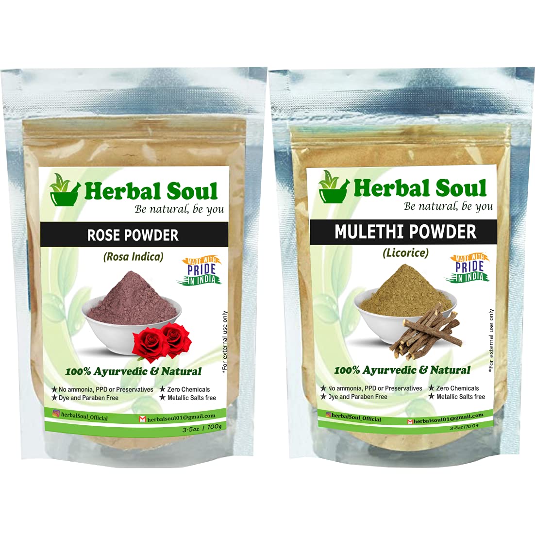 Organic Mulethi Licorice Powder & Rose Petal Powder Combo (200g) - Natural Hair & Face Mask for Glowing Skin & Healthy Hair | DIY Beauty Treatment for Dry Skin & Dandruff