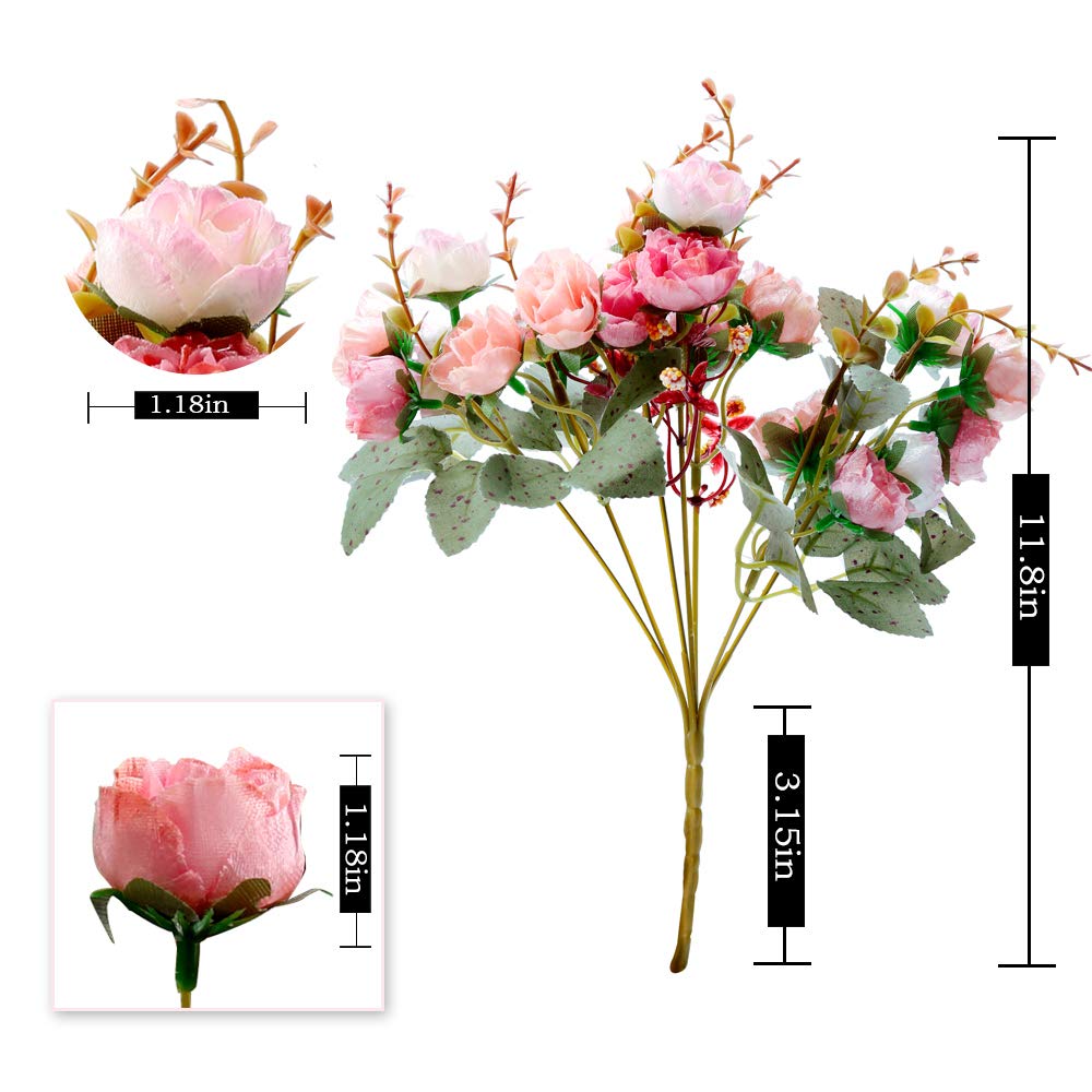Realjoy 21-Stem Diamond Small Artificial Rose Flowers Bouquet - 2 Pack Autumn Diamond Pink for Wedding, Home, Party Decorations | Perfect for Centerpieces, Table Settings & Gift Giving