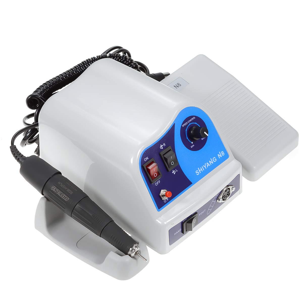 NSKI Lab Equipment Carbon Brush 45000RPM SHIYANG-N8 Professional Micromotor Nail Drill Machine with Foot Pedal Control (Includes H37LN) - Perfect for Nail Salons, Dental Labs & DIY Nail Art