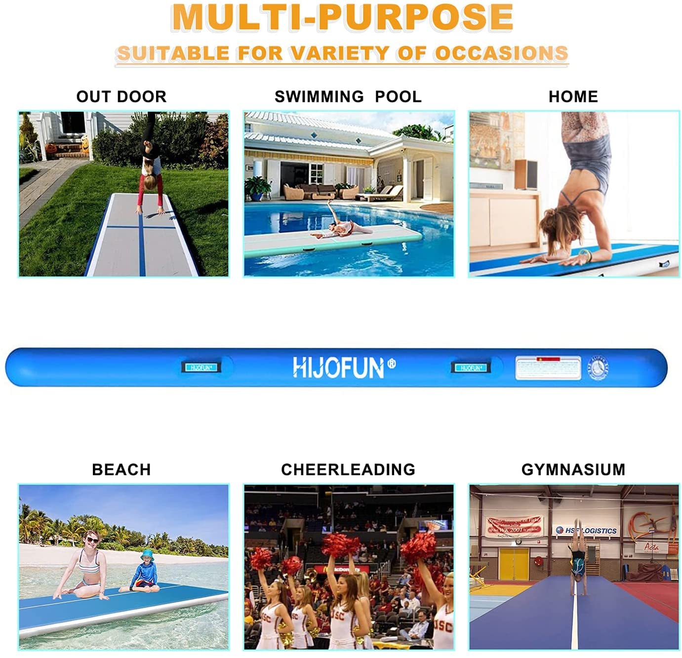 Premium Inflatable Air Tumbling Mat for Gymnastics - 6.6ft to 26ft Length, 4/8 Inches Thick, 3.3ft/6.6ft Wide - Home Training, Kids Yoga & Fitness Mat with Pump - Perfect for Indoor/Outdoor Gymnastics, Tumbling Practice & Exercise