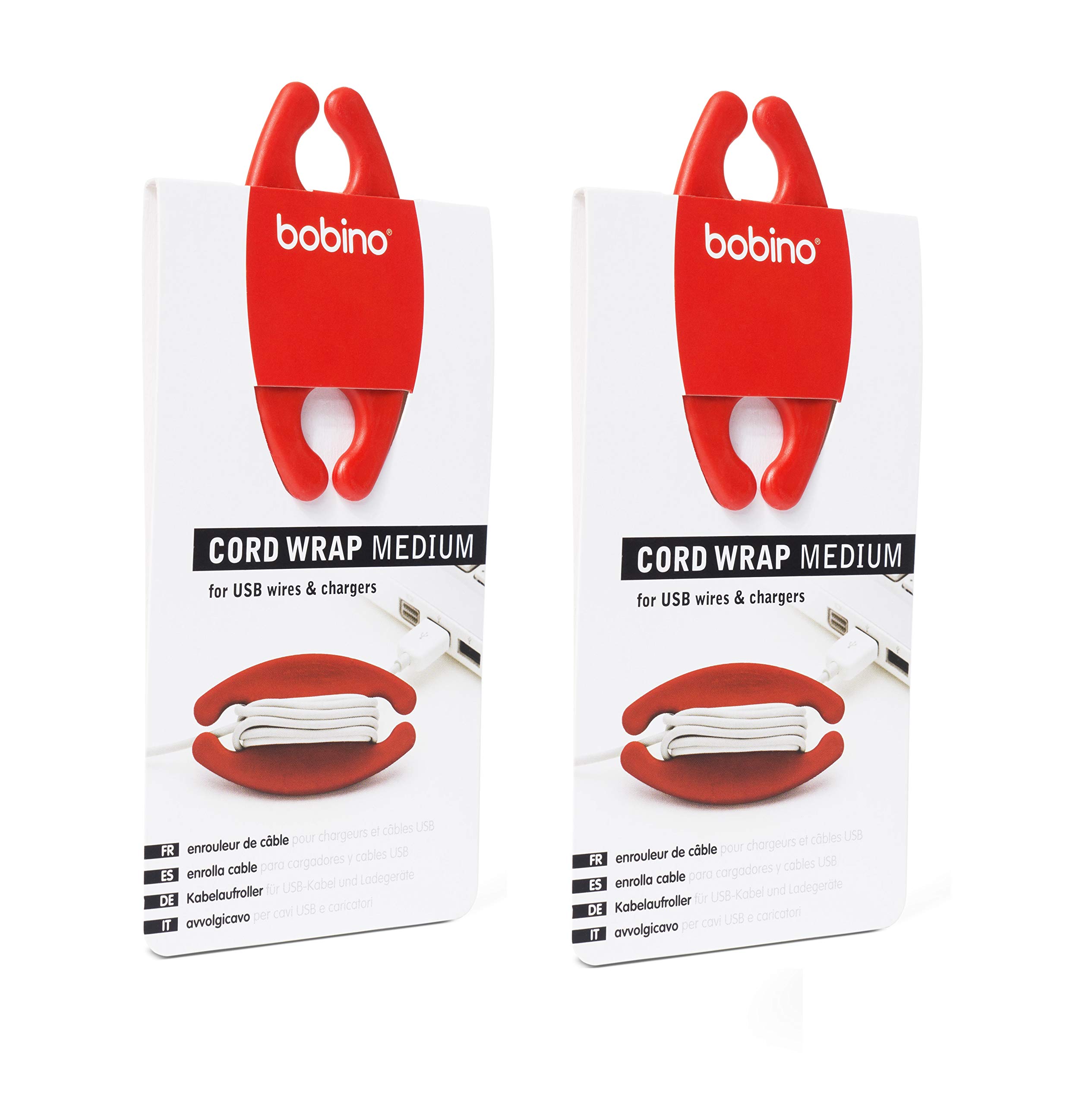 Bobino Medium Red Cable Organizer - 2 Pack Value Bundle for Home, Office & Travel Cable Management