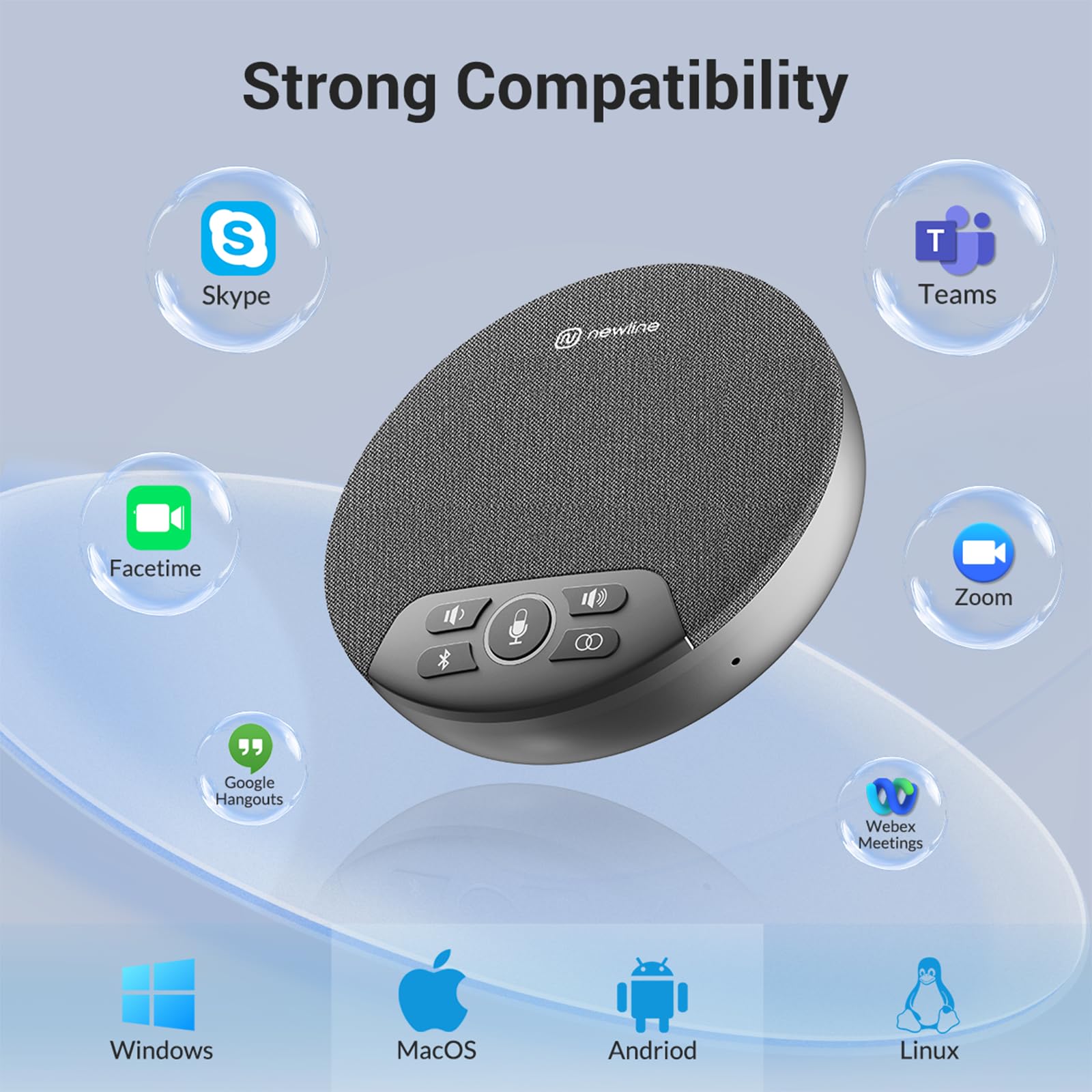 NewPie 91 Conference Speaker and Microphone - 4 AI Mics with 360° Voice Pickup, Plug & Play Bluetooth Speakerphone with Dongle, Wireless Daisy Chaining & Noise Reduction - Perfect for Business Meetings, Home Office & Remote Work