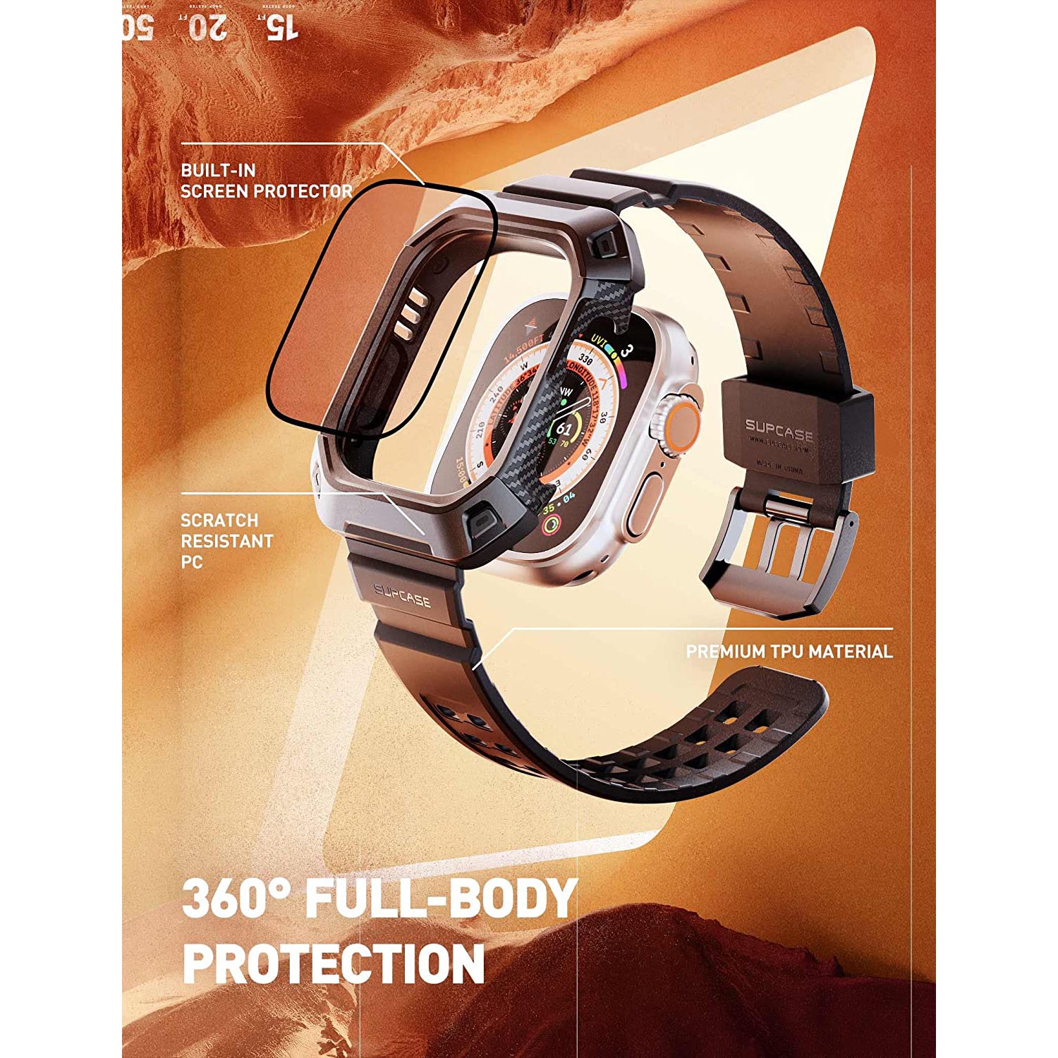 Apple Watch Ultra 49mm Case with Unicorn Beetle Pro Band & Tempered Glass Screen Protector - Black | Rugged Protective Cover for Outdoor Sports, Hiking & Active Lifestyle (Open Box)