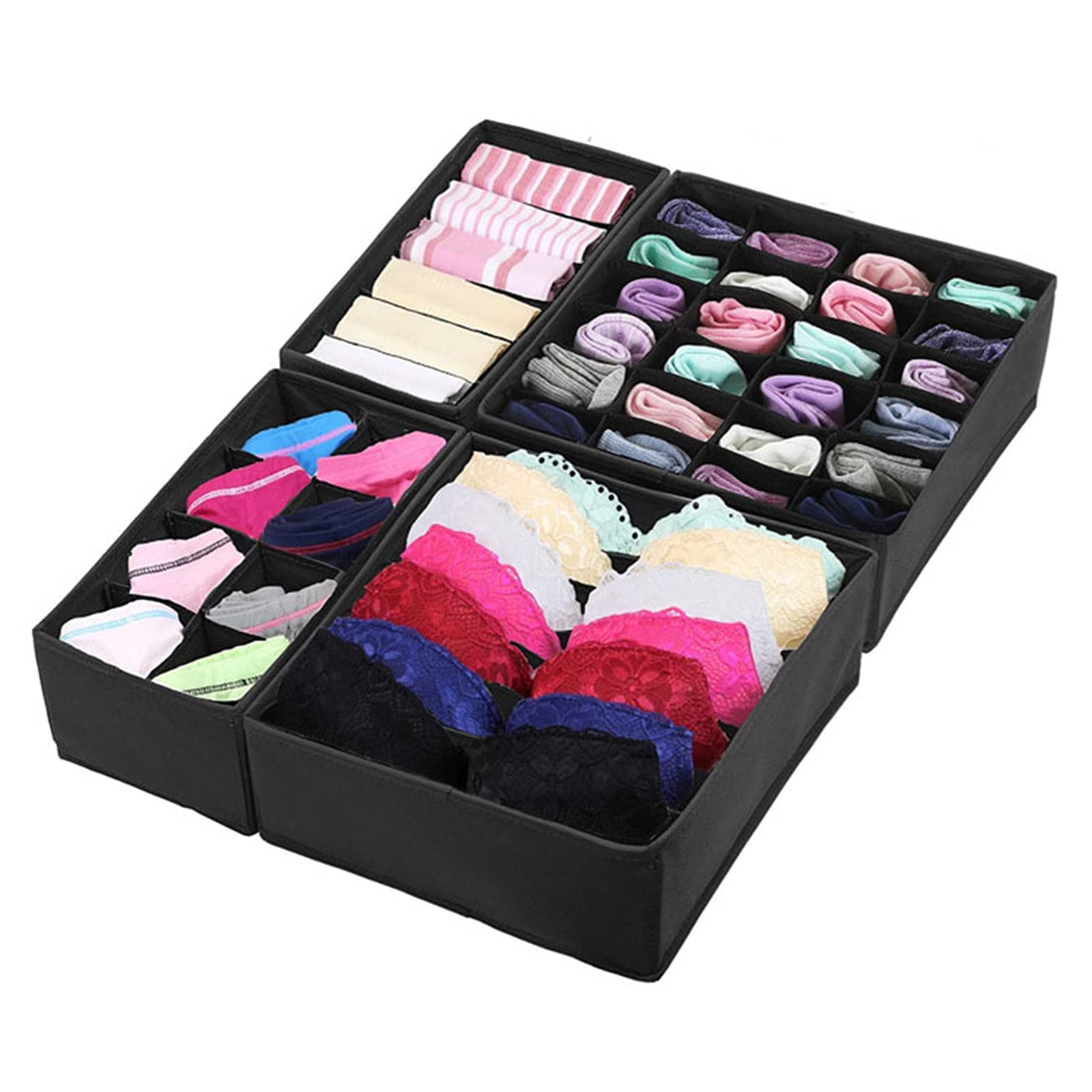 4-Drawer Underwear Organizer for Socks, Bras & Ties - Black Closet Storage Solution for Shoes & Accessories | Perfect for Bedroom, Dorm & Travel Organization