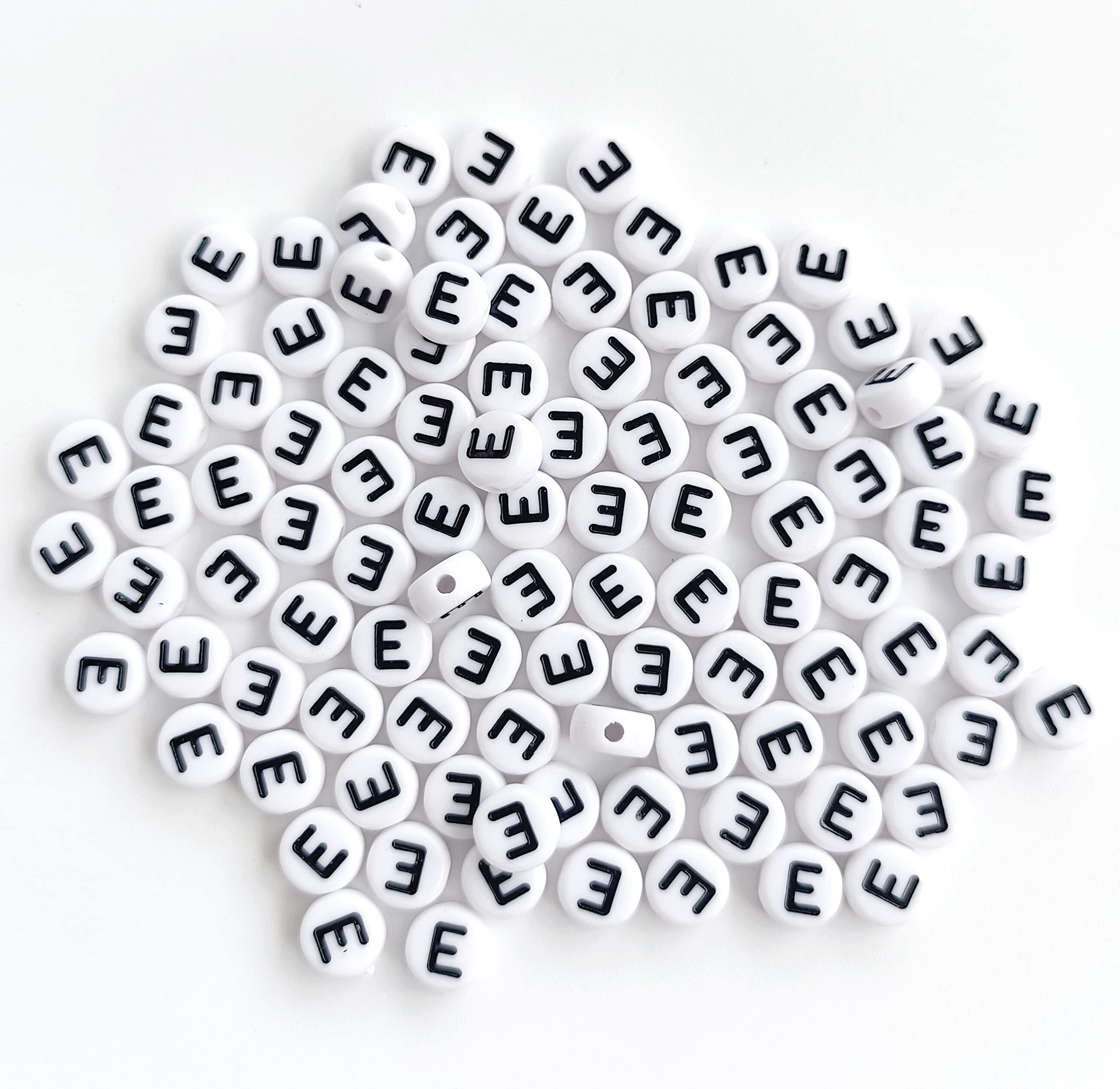 100PCS 4X7mm White Acrylic Alphabet Letter Beads for Jewelry Making - Round Vowel E Beads for DIY Bracelets, Necklaces & Crafts - Perfect for Personalized Jewelry, Scrapbooking & Gift Making