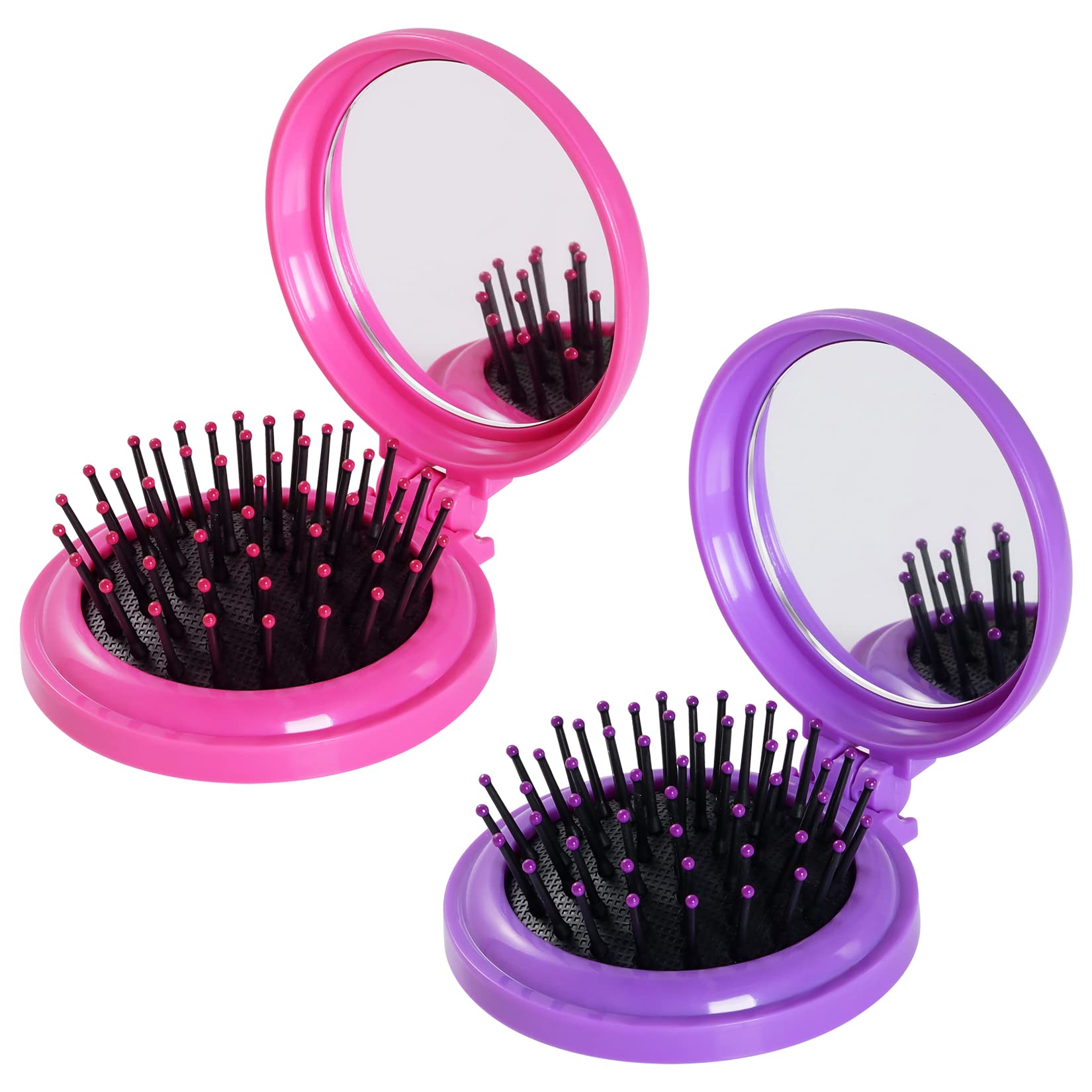 2pcs Portable Folding Hair Brush with Mirror for Travel - Compact for Wet/Dry Hair, Perfect for Women & Girls On-the-Go