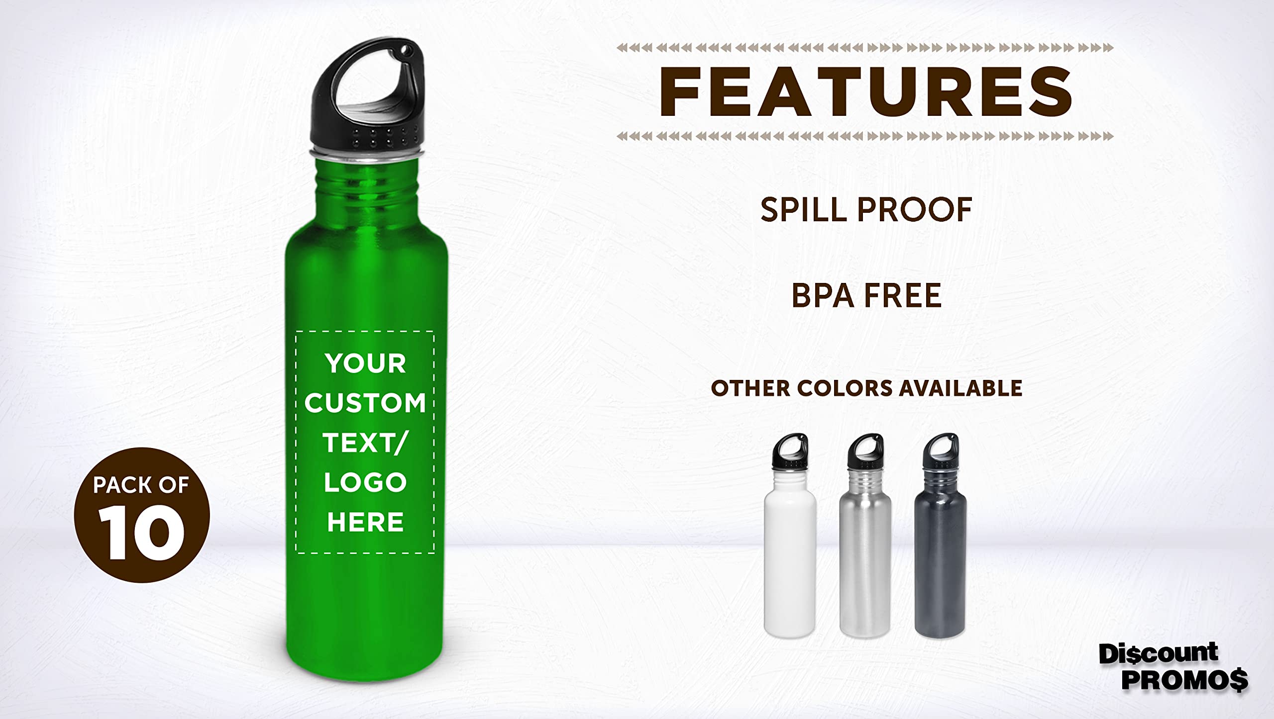 Custom Stainless Steel Water Bottles 26oz (Set of 10) - Personalized Bulk Pack, Reusable & Leak Proof - Ideal for Gym, Hiking, Camping, Outdoor Sports - Eco-Friendly Green Bottles for Workouts, Travel & Everyday Hydration