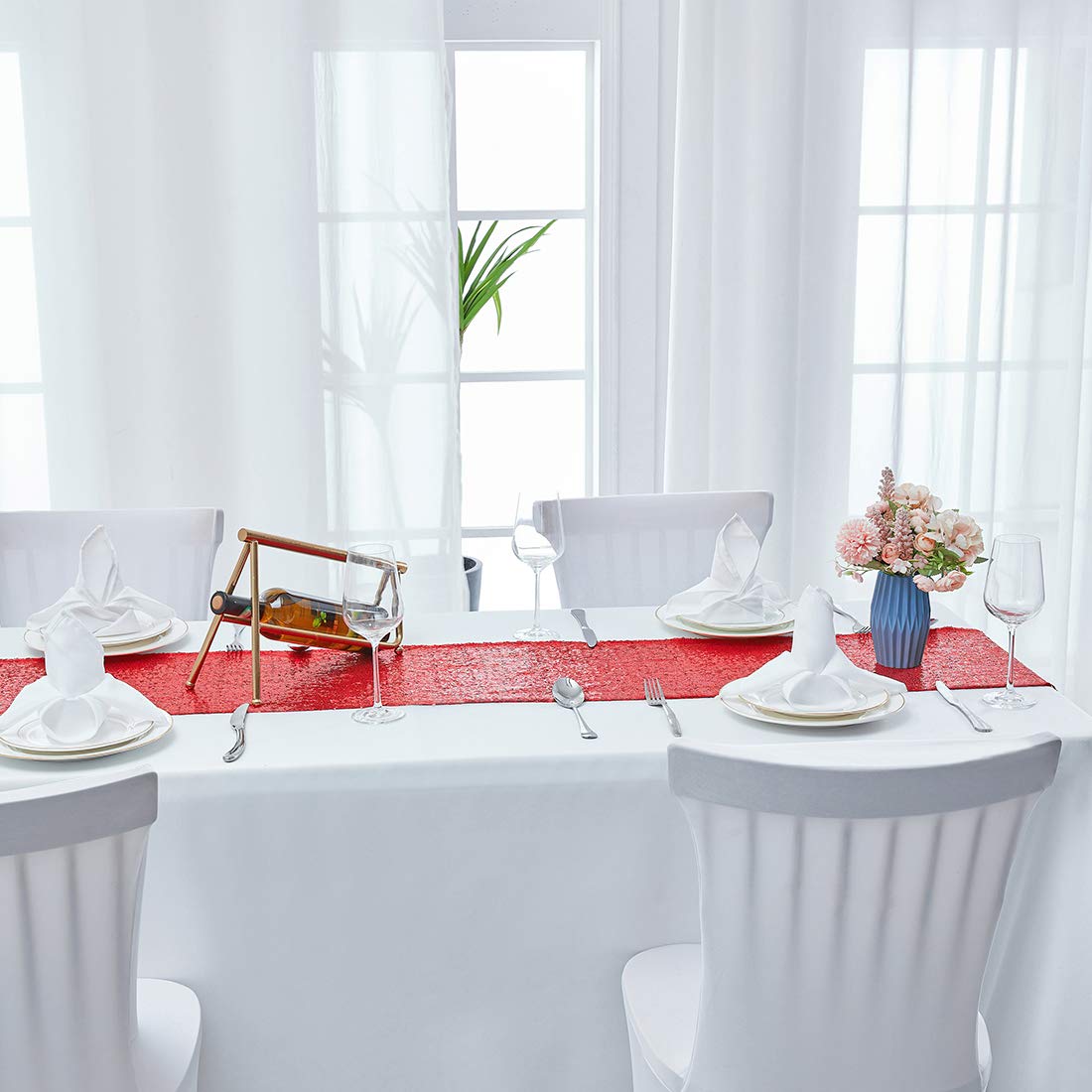 10 Pack 12x108 Inch Red Sequin Table Runners - Glitter Party Table Decor for Weddings, Birthdays, Bachelorette, Bridal & Baby Showers, Holiday Celebrations - Perfect for Dining Tables, Buffets, and Event Centerpieces