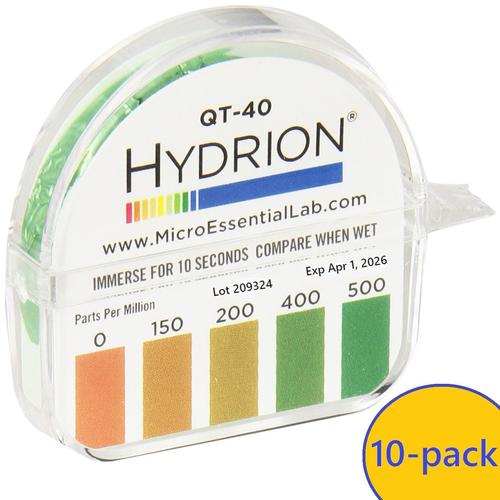 Micro Essential Test Tape Strip QT 40 Quat Dispenser 0-500 PPM - 10 Roll Box (Exp 4/2026) | Water Quality Testing for Pools, Spas & Food Service
