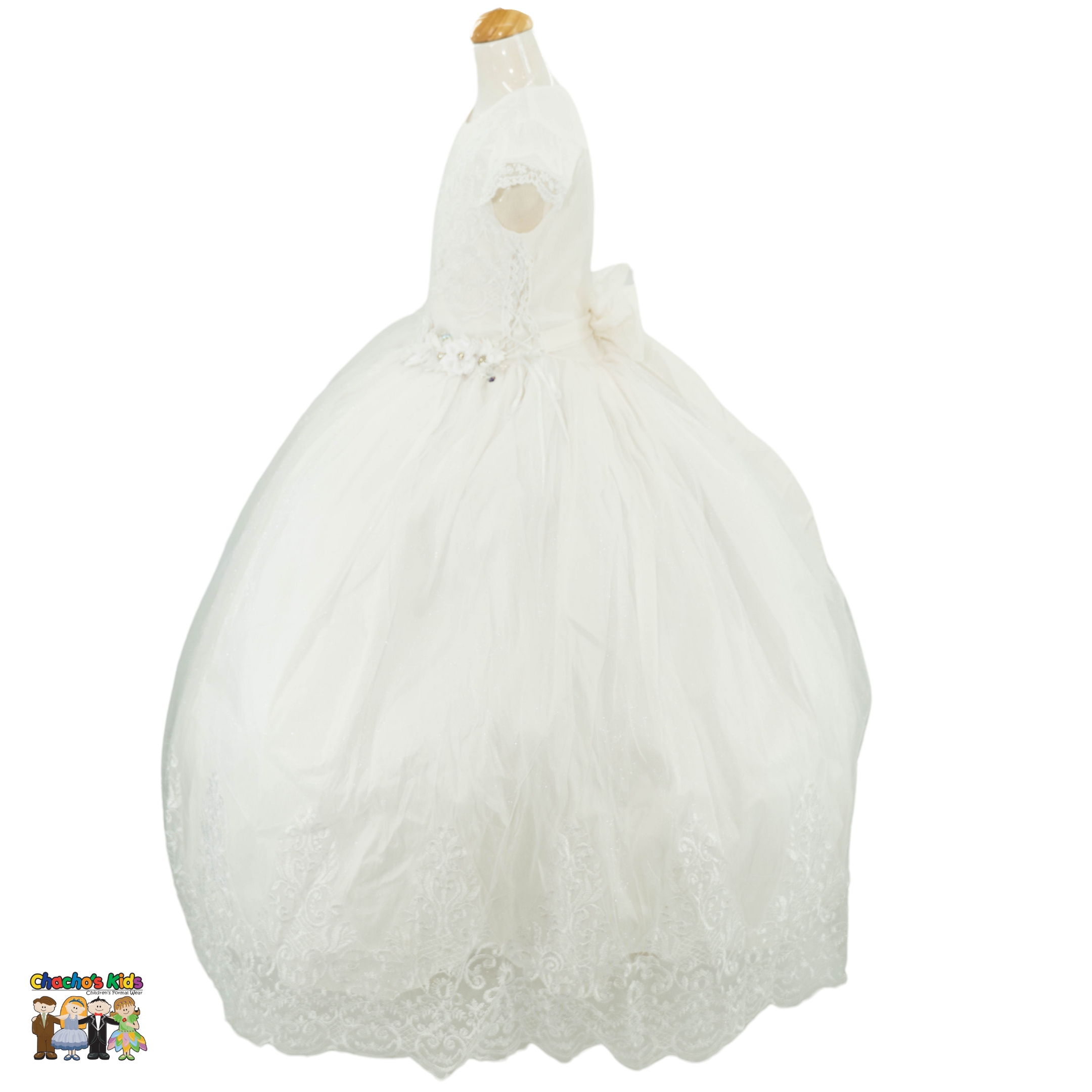 First Communion Dresses for Girls - Elegant White Lace Gown with Sash - Perfect for Church Ceremonies, Baptisms, and Special Occasions