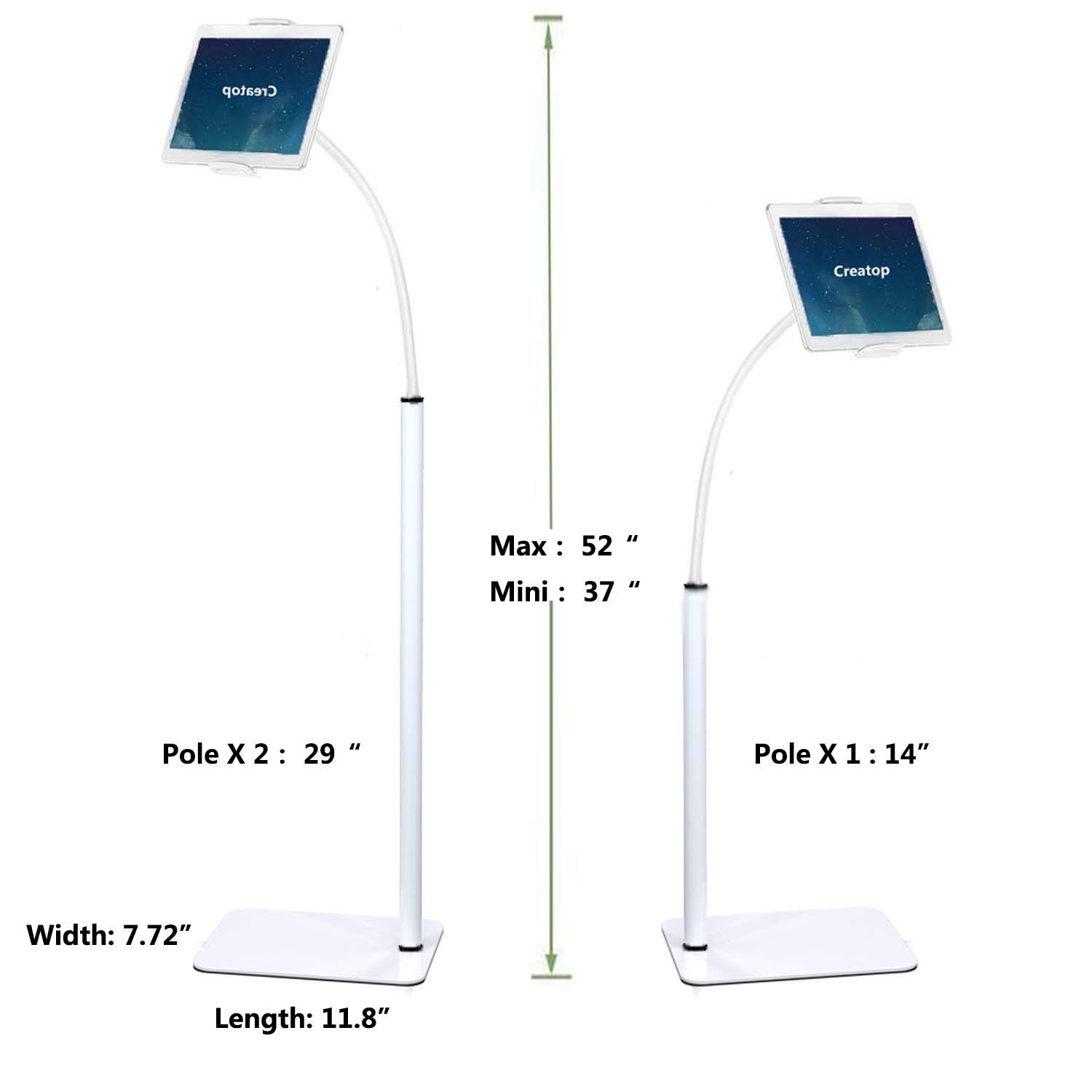 360° Adjustable Tablet Floor Stand with Flexible Gooseneck - for iPad & Phones 3.5-10