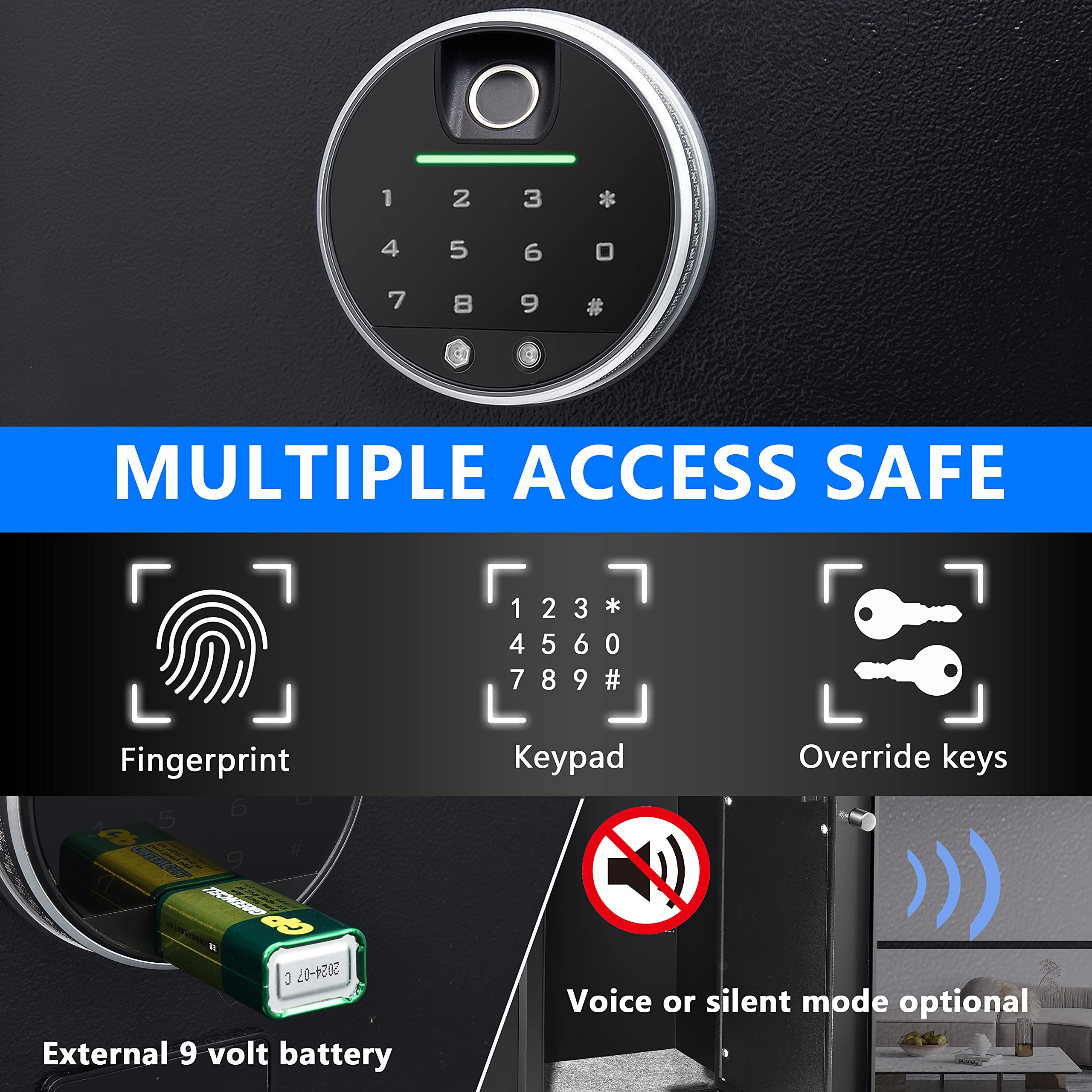 Biometric Digital Security Safe Box - Fingerprint Home Safe for Cash, Jewelry, Valuables & Gun Storage | 1.0 Cubic Feet Small Safe for Bedroom, Office & Travel | Fireproof Security Box for Personal Documents & Important Items