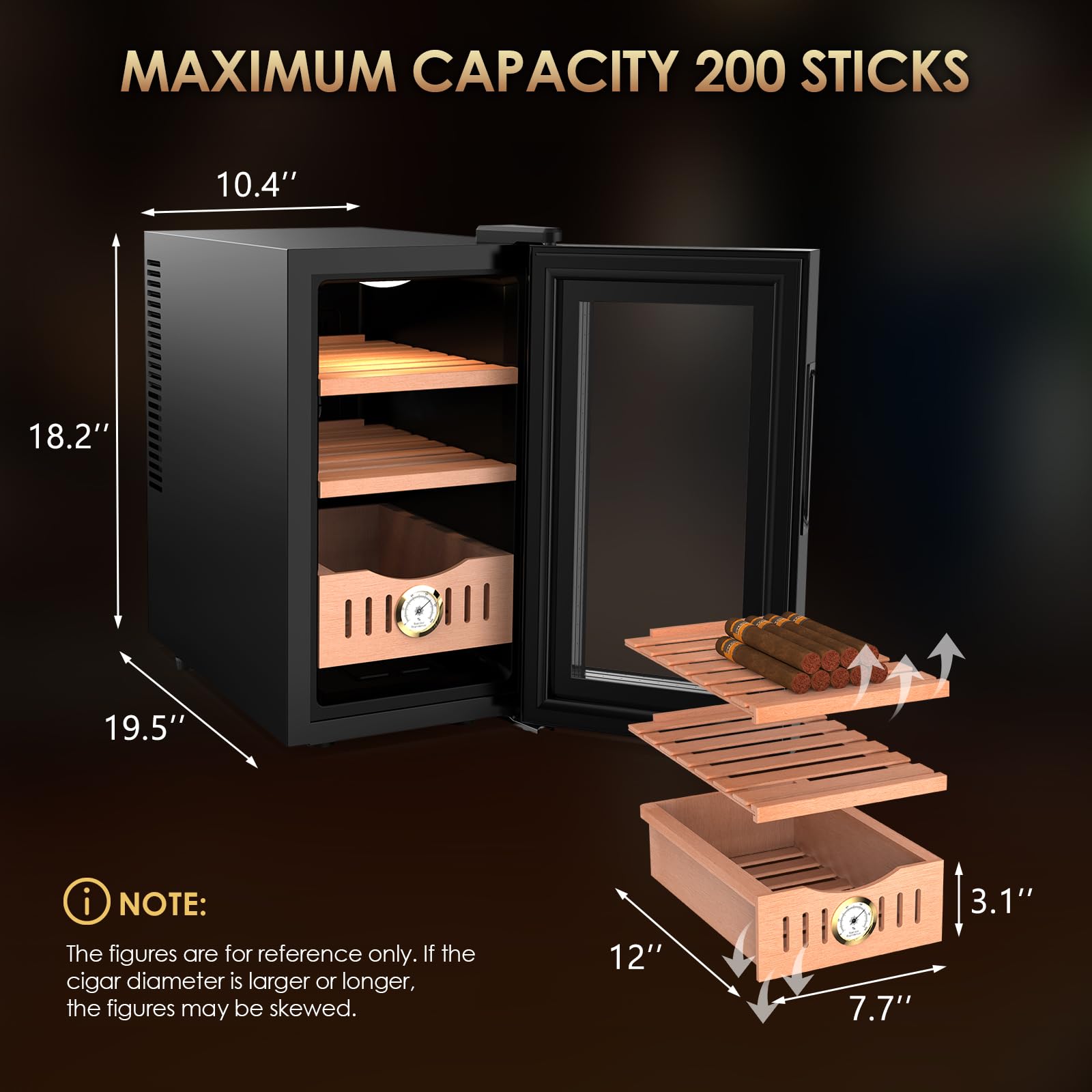 Premium Electric Storage Cabinet with Spanish Cedar Drawers & Trays - Digital LED Display - 200-Capacity - Perfect for Men's Gifts & Cigar Storage - Ideal for Home, Office & Luxury Collections