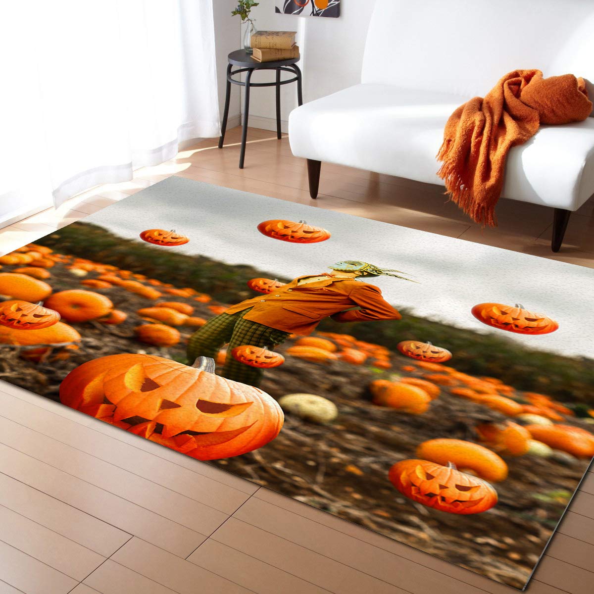 Halloween Pumpkin Grimace Non-Slip Area Rug 5'x7' - Modern Contemporary Low-Profile Indoor Carpet for Living Room, Bedroom & Entrance Decor | Perfect for Fall Home Decor & Spooky Seasonal Floor Mat